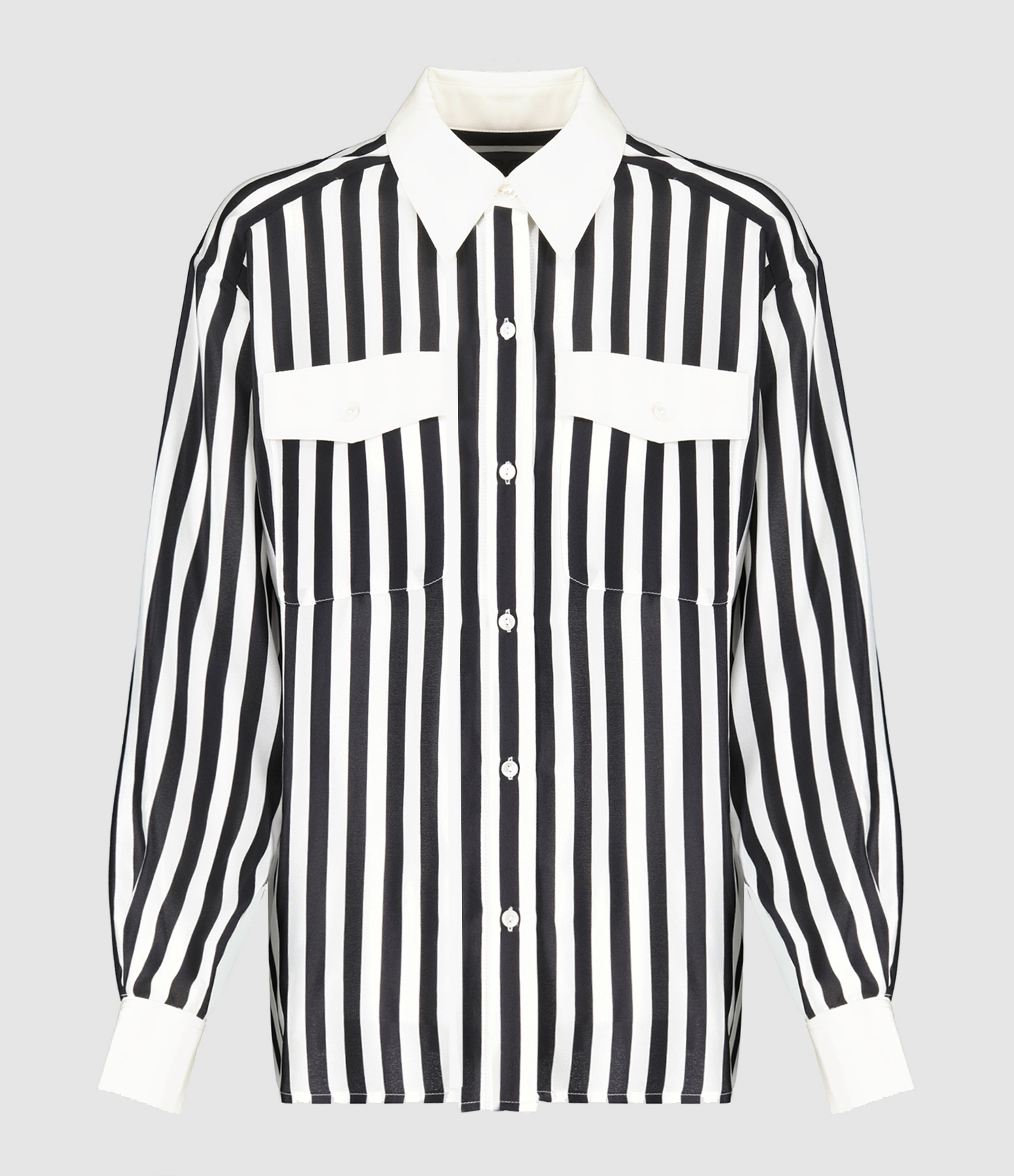 Elsa Silk Black and White Striped Shirt