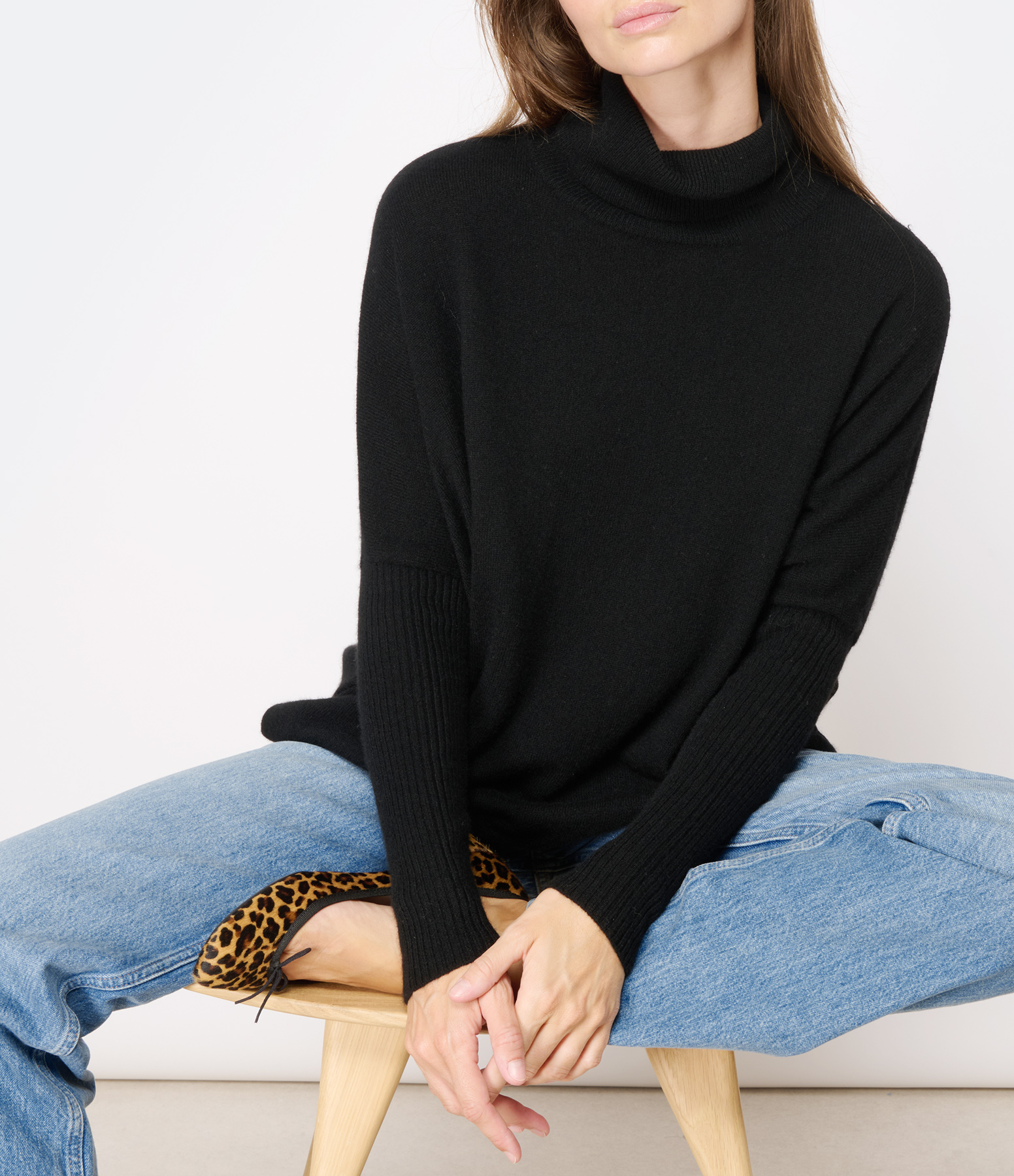 Margareth Black Cashmere Roll-Neck Poncho Jumper