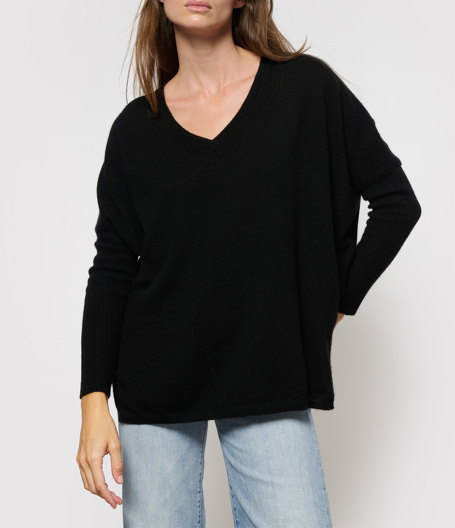 Faustine V-neck Cashmere Poncho Jumper – Black
