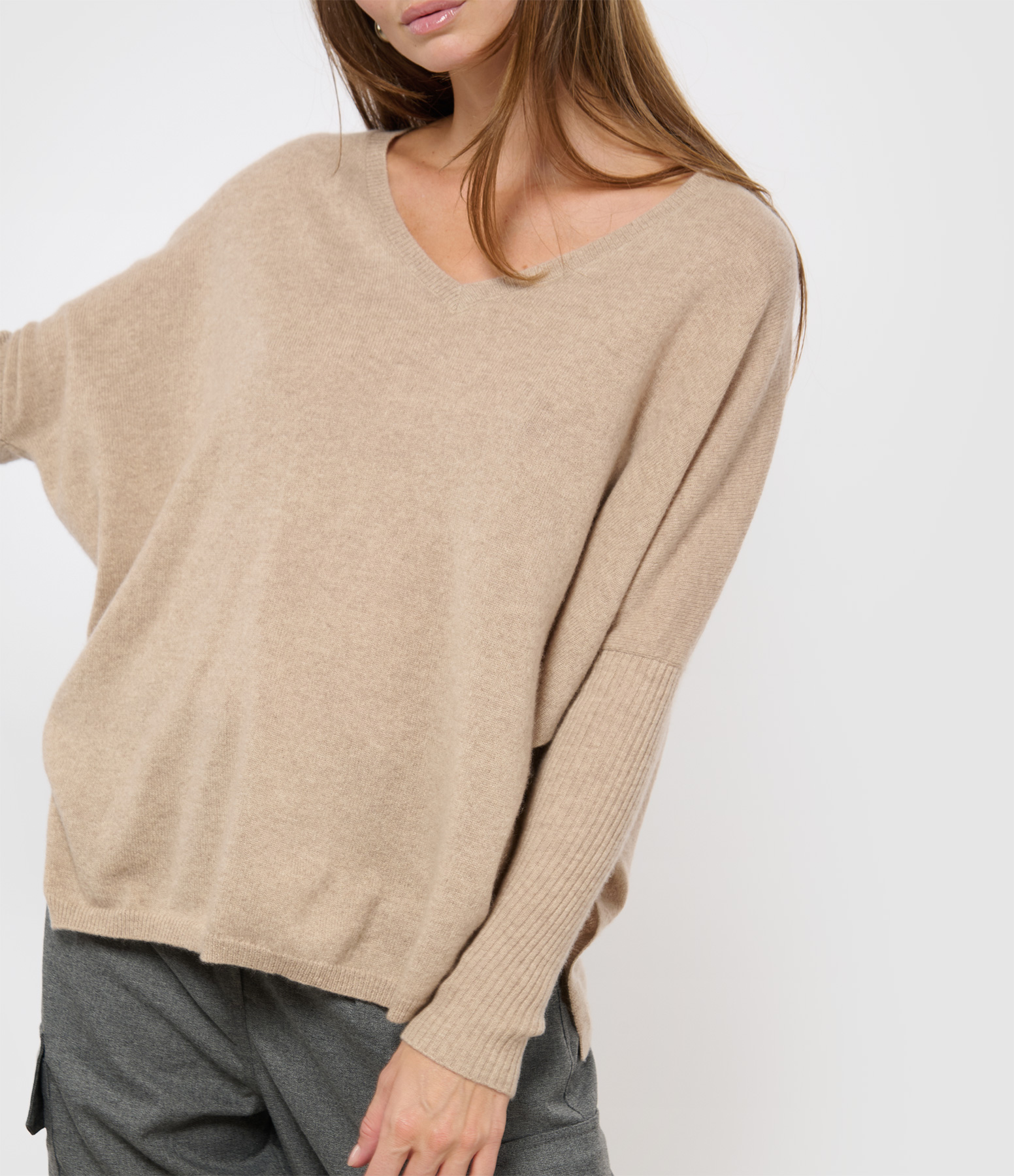 Faustine V-neck Cashmere Poncho Jumper in Smoky Earth