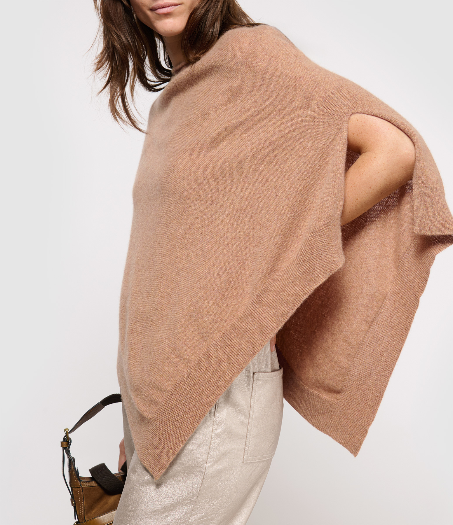 Auguste Poncho in Camel-Coloured Marled Cashmere