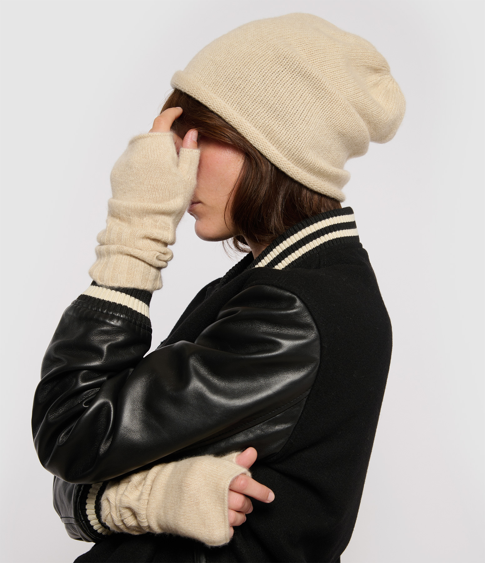 Ines Beige Marled Cashmere Beanie