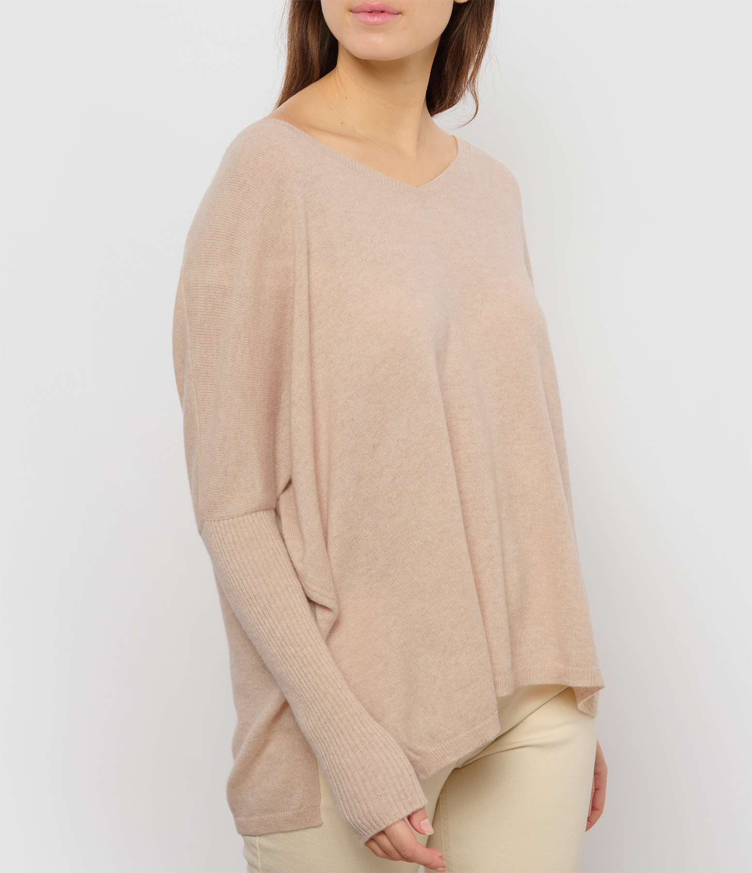 Faustine Poncho V-neck Cashmere Jumper in Mottled Beige