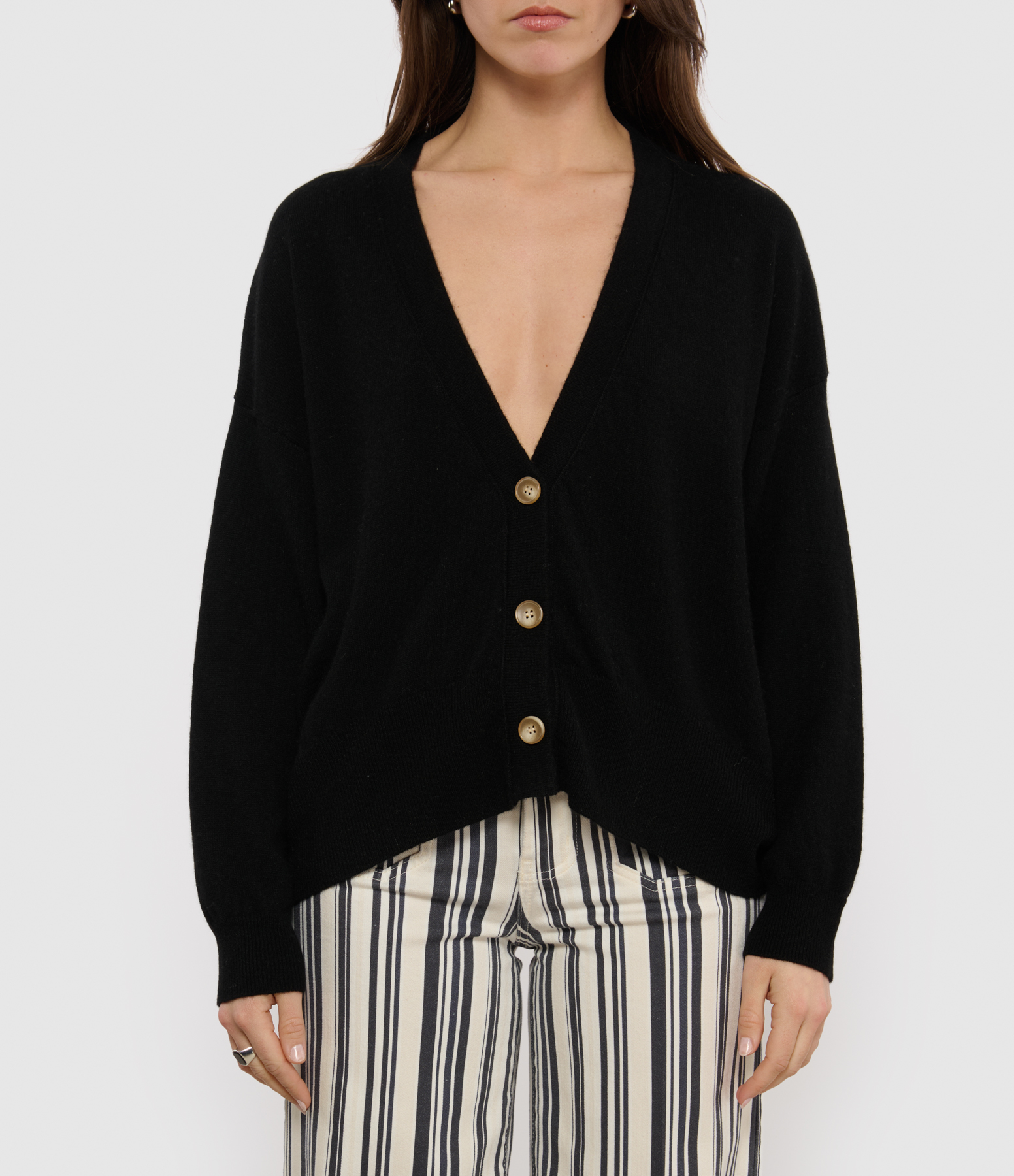 Black Cashmere V-neck Manille Cardigan