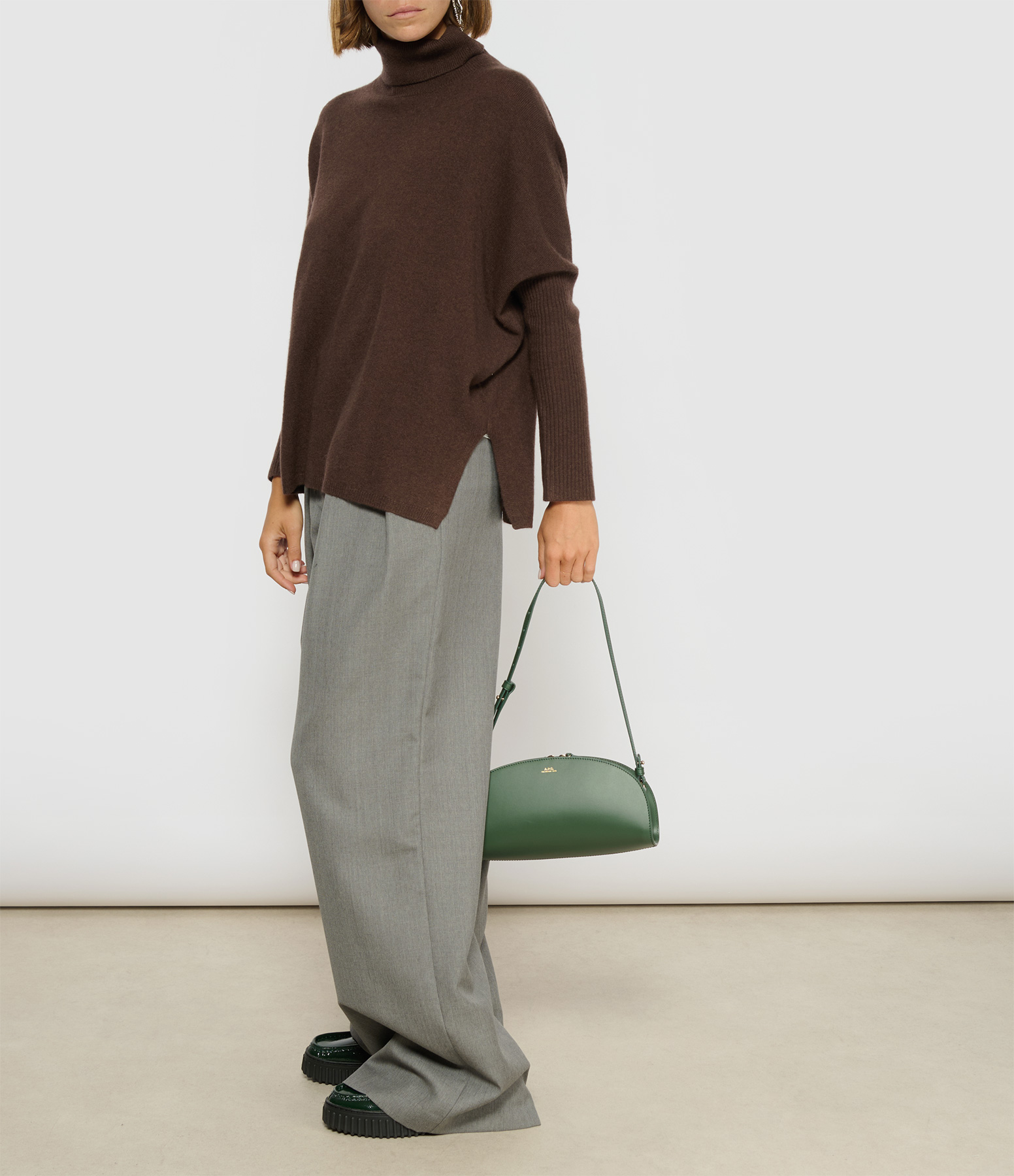 Margareth Cashmere Coffee Roll-Neck Poncho Jumper