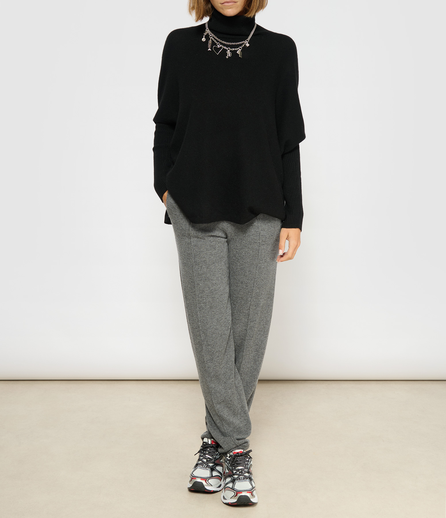 Margareth Black Cashmere Roll-Neck Poncho Jumper