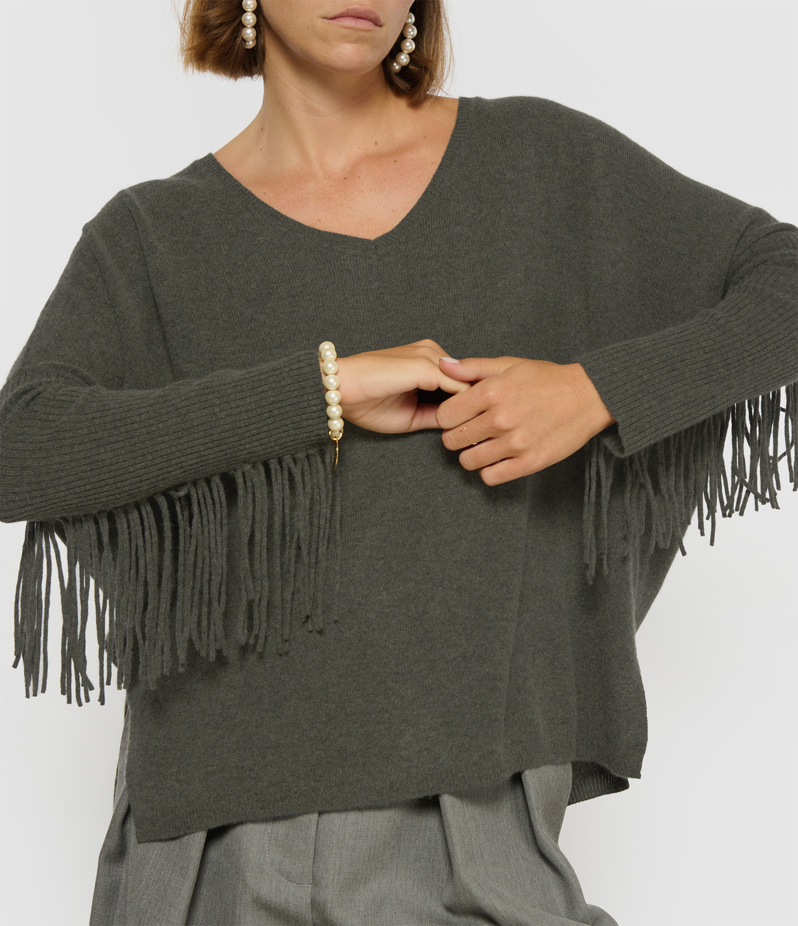Ash Cashmere V-Neck Fringed Poncho Jumper