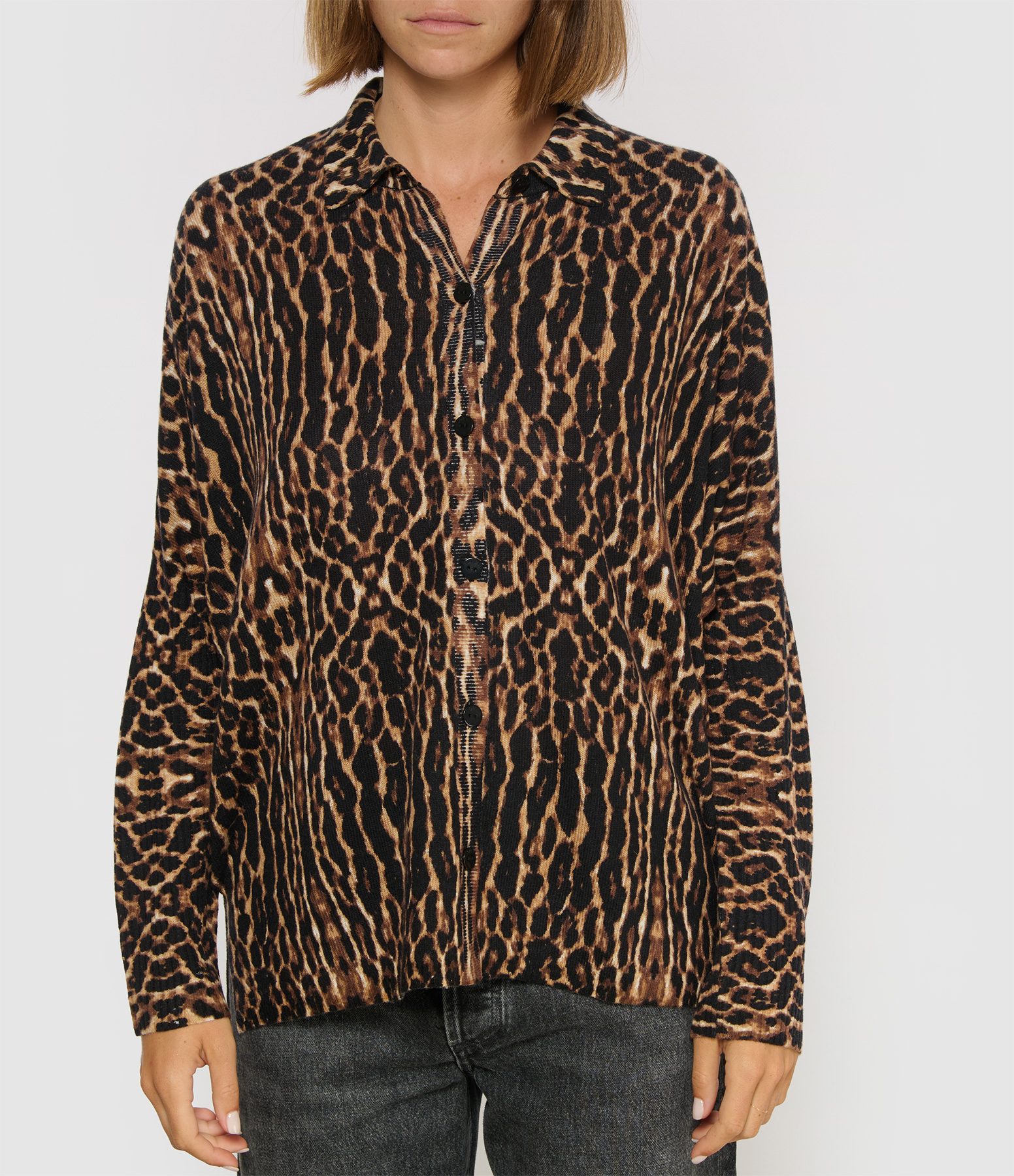 Lee Cashmere Leopard-Print Shirt-Style Jumper