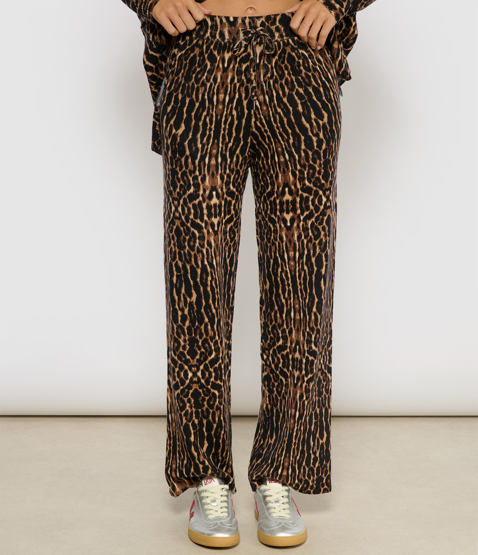 Laura Straight-Leg Leopard Print Cashmere Trousers