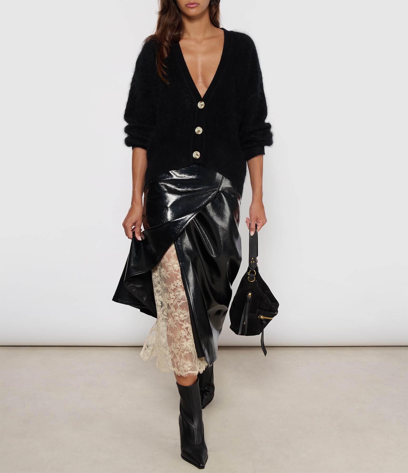Lee Black Cashmere Button-Up Cardigan
