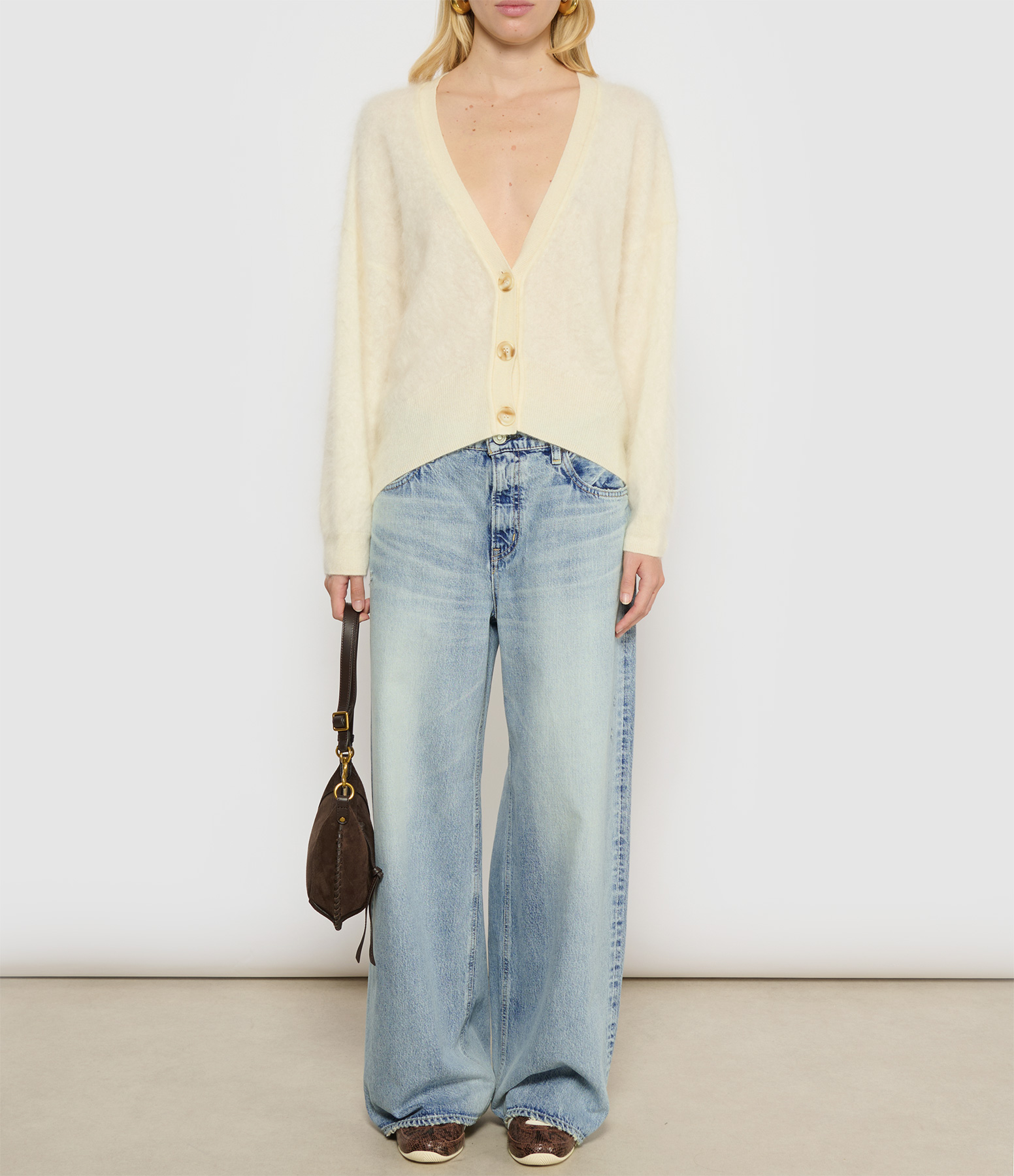 Lee Ecru Cashmere Button-Up Cardigan