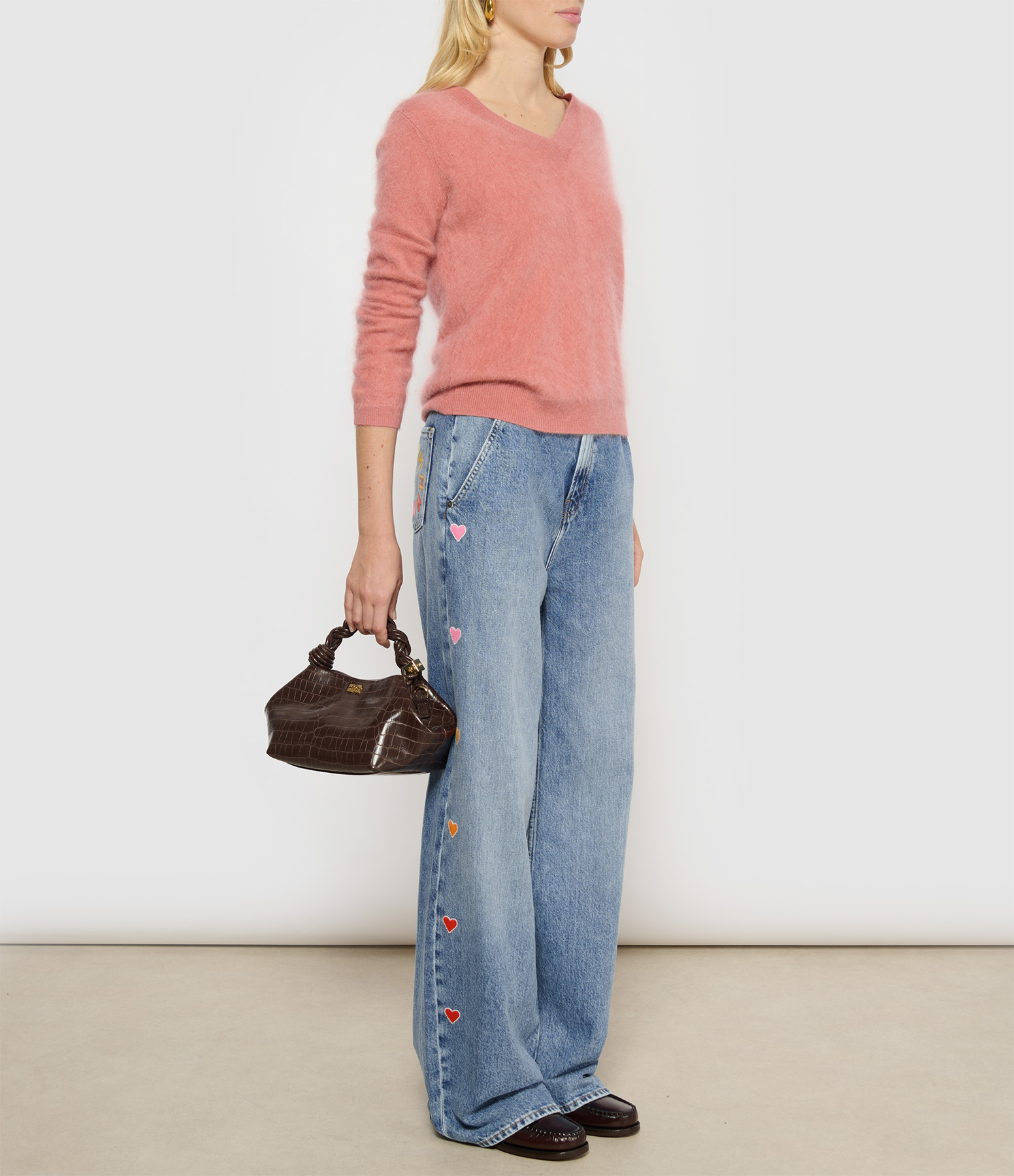 Lima V-neck Cashmere Jumper in Coral Blush
