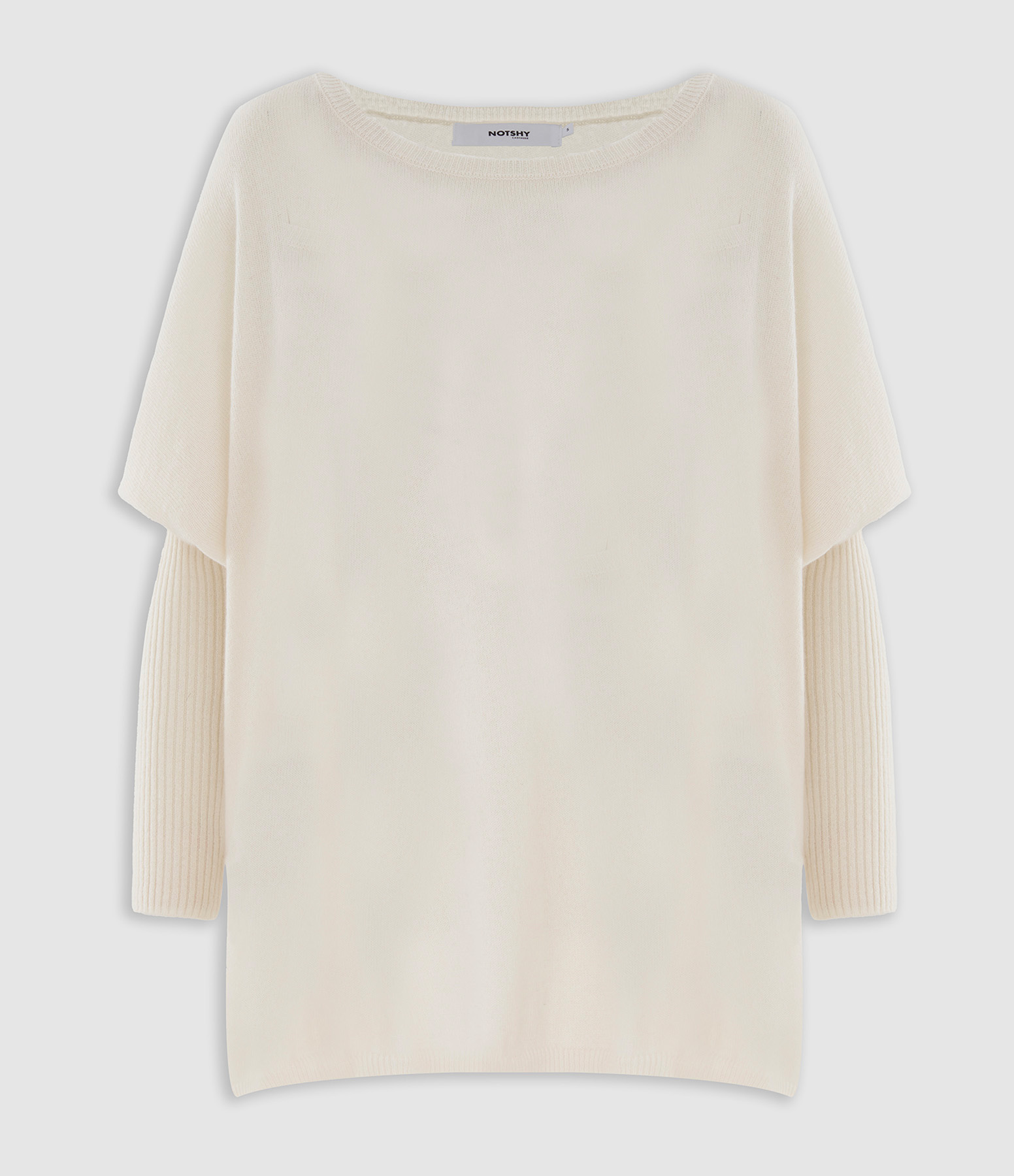 Ecru Cashmere Round-Neck Poncho Jumper