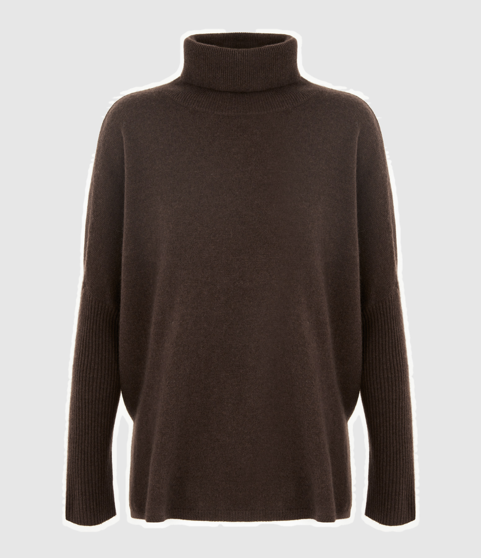 Margareth Cashmere Coffee Roll-Neck Poncho Jumper