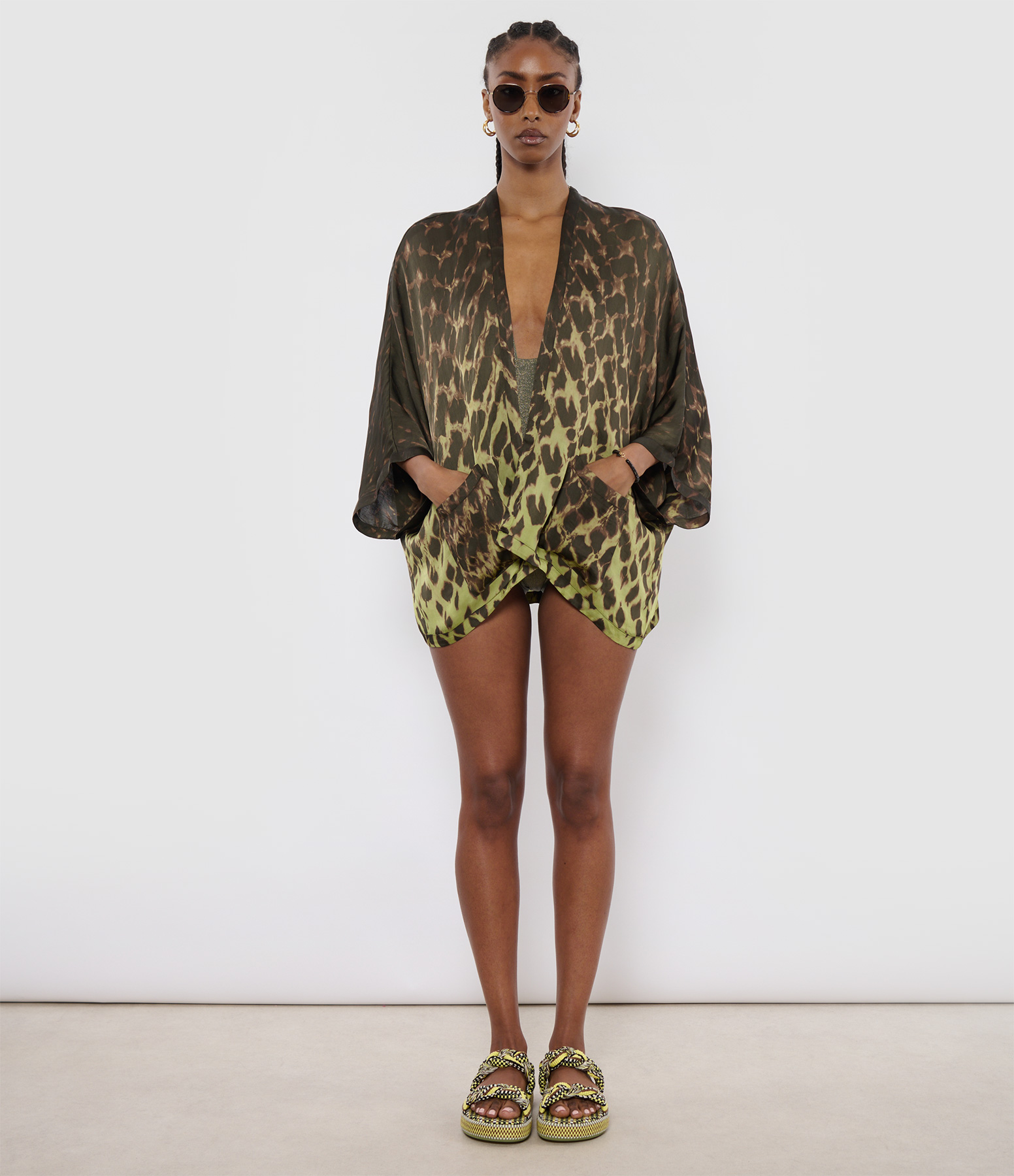 Khaki Iris Spots Kimono