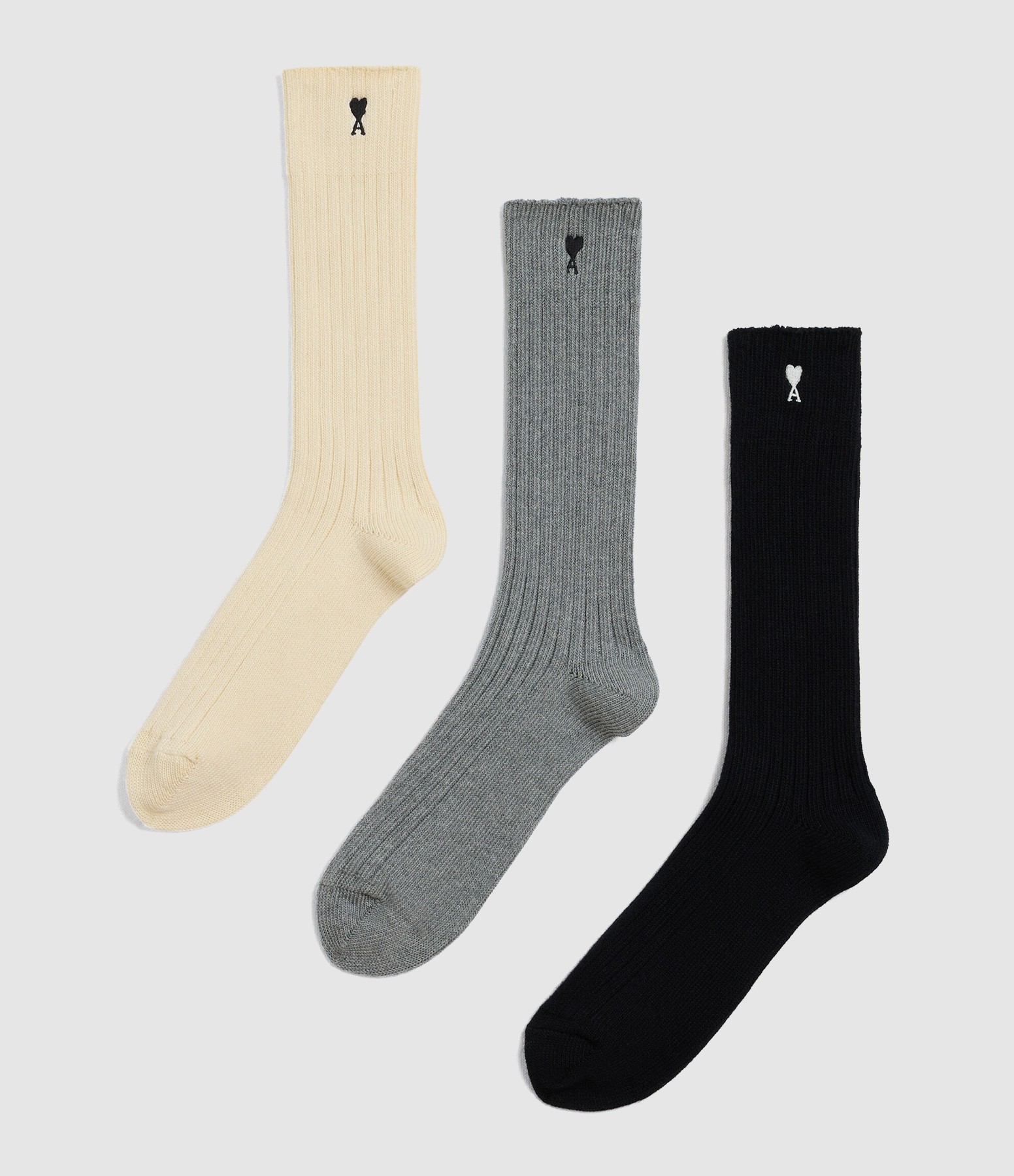 Pack of Three ‘Ami De Coeur’ Socks – White, Grey, Black