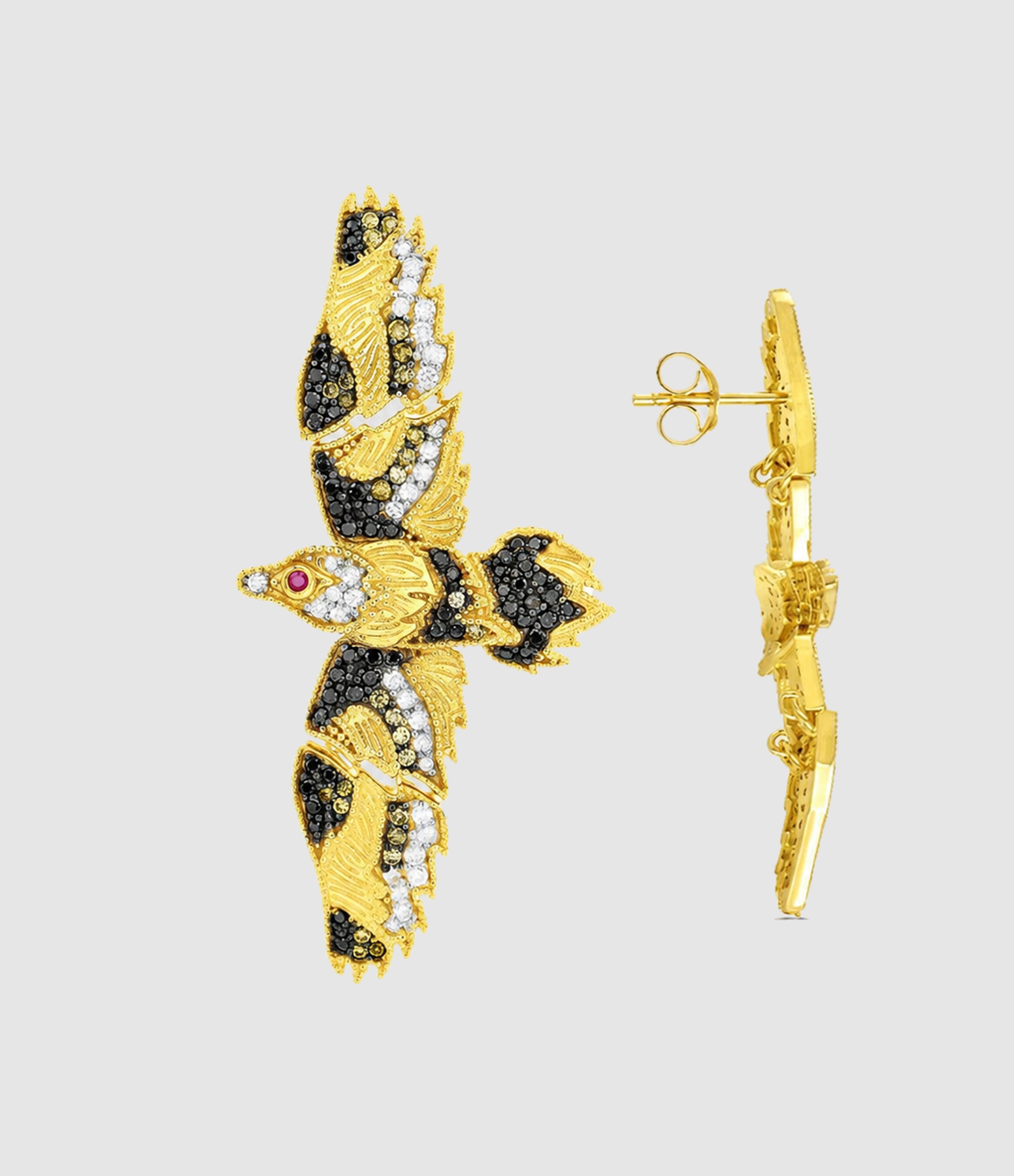 L'Altore Ruby Eye Earring with Diamonds in Two-Tone Yellow Gold (sold individually)