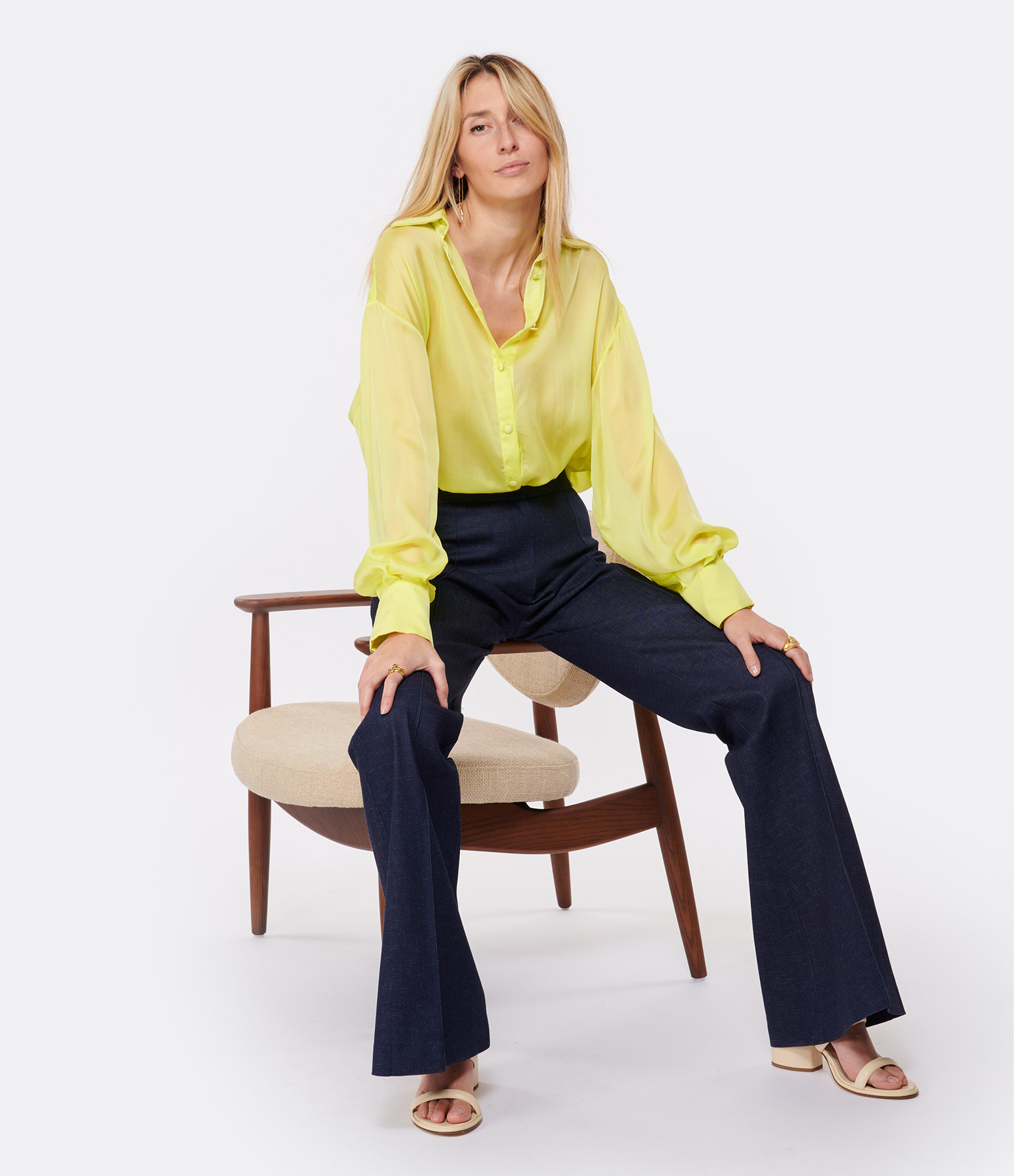 Kristen Shirt in Neon Yellow Silk Chiffon