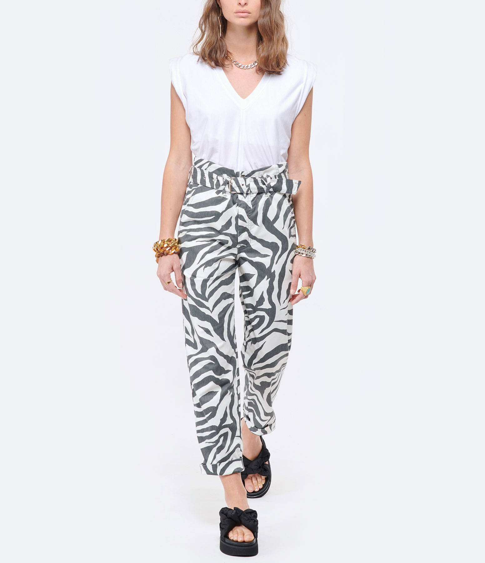 Carlyle Trousers – Black and White Zebra-Print Cotton