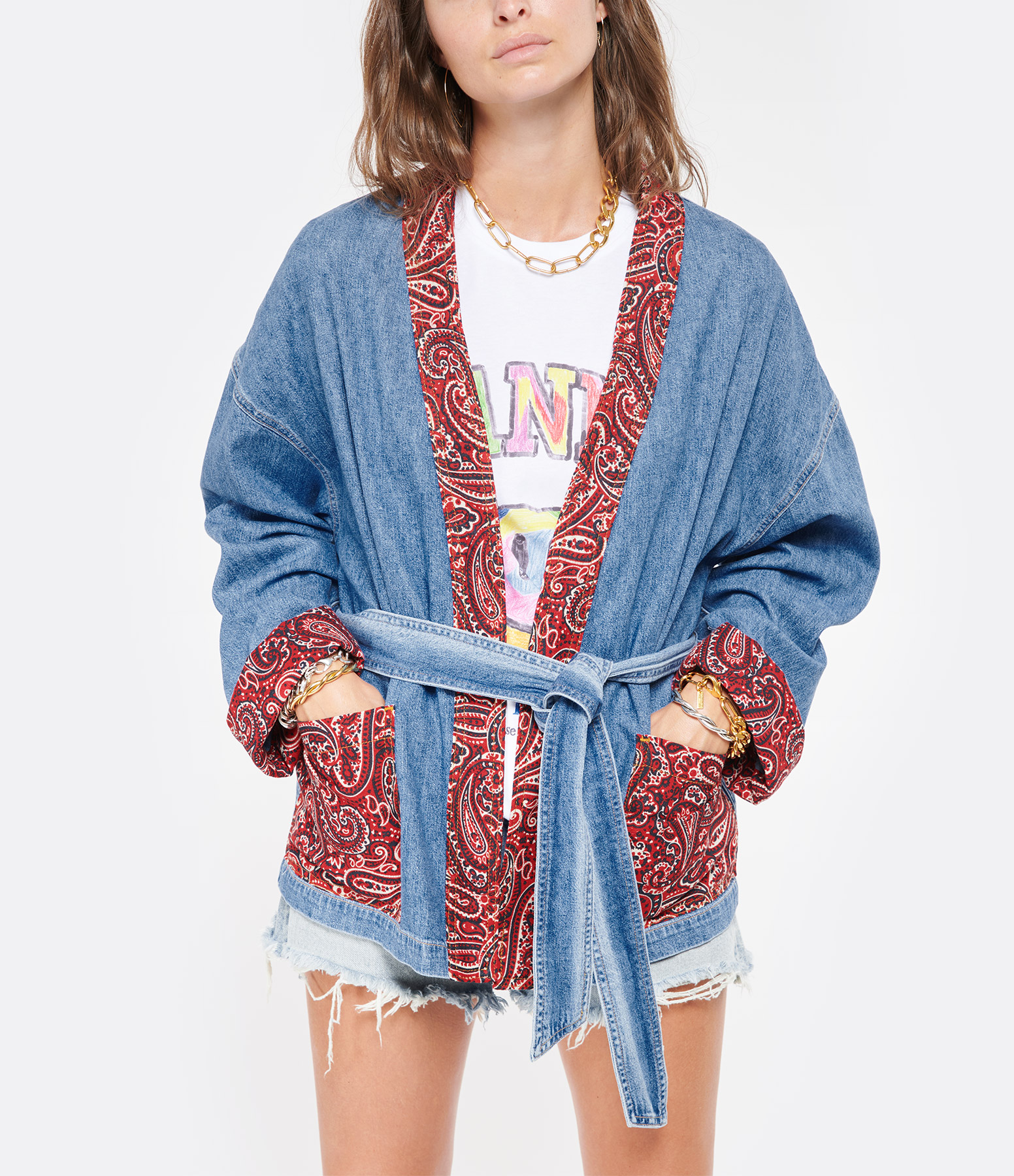 Rosebud Paisley-Print Denim Jacket