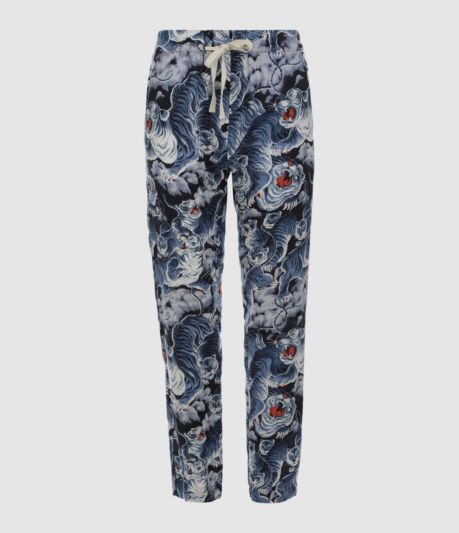Yucca Tiger Blue Printed Linen Trousers