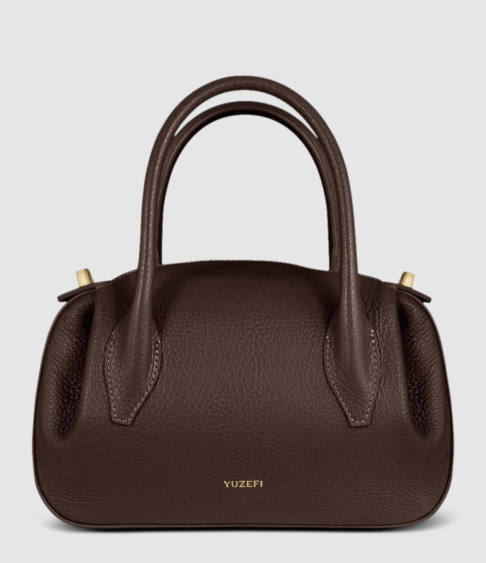 Espresso Grained Leather Oyster Mini Duffle Bag