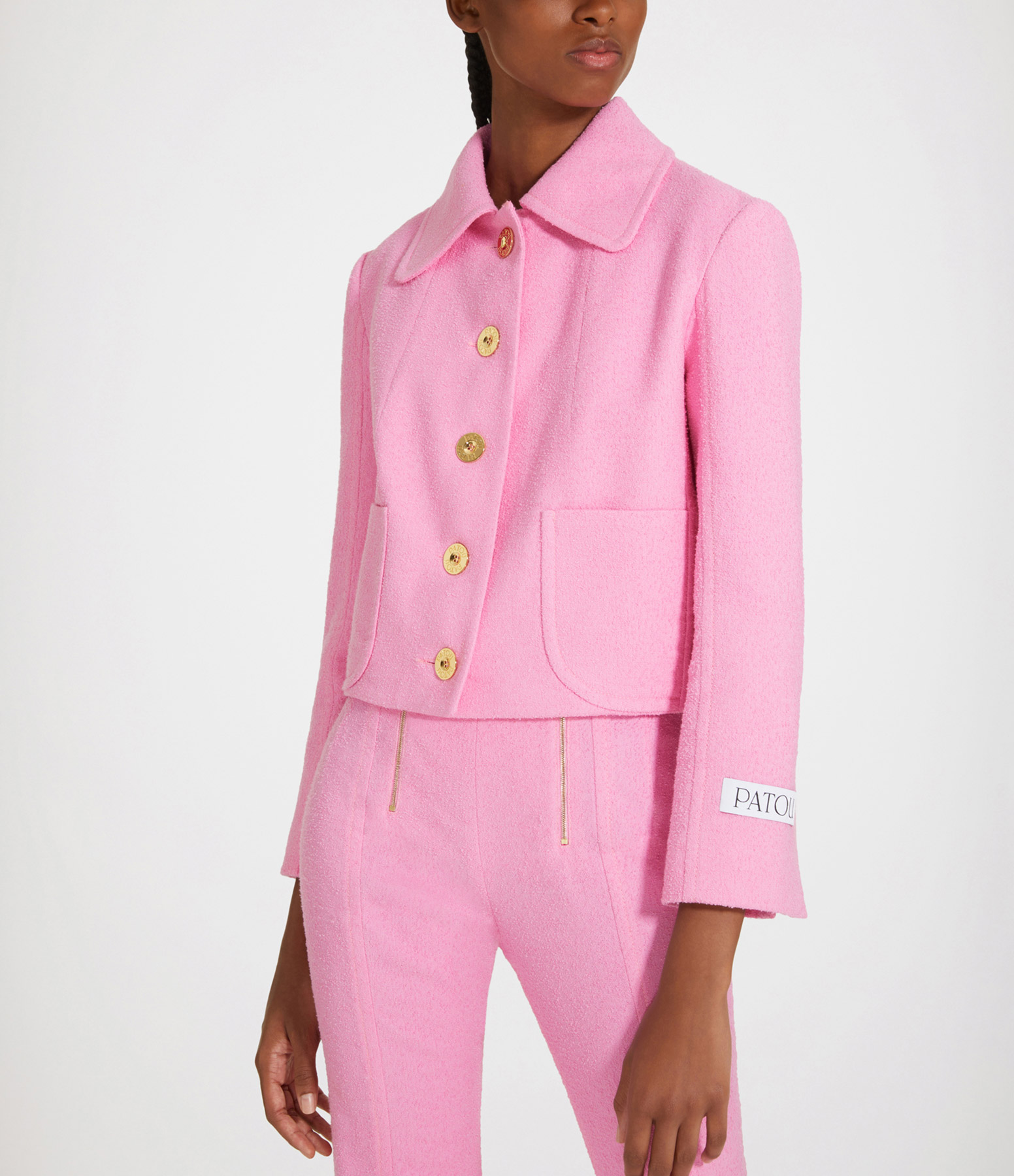 Short Cotton Tweed Jacket in Begonia Pink