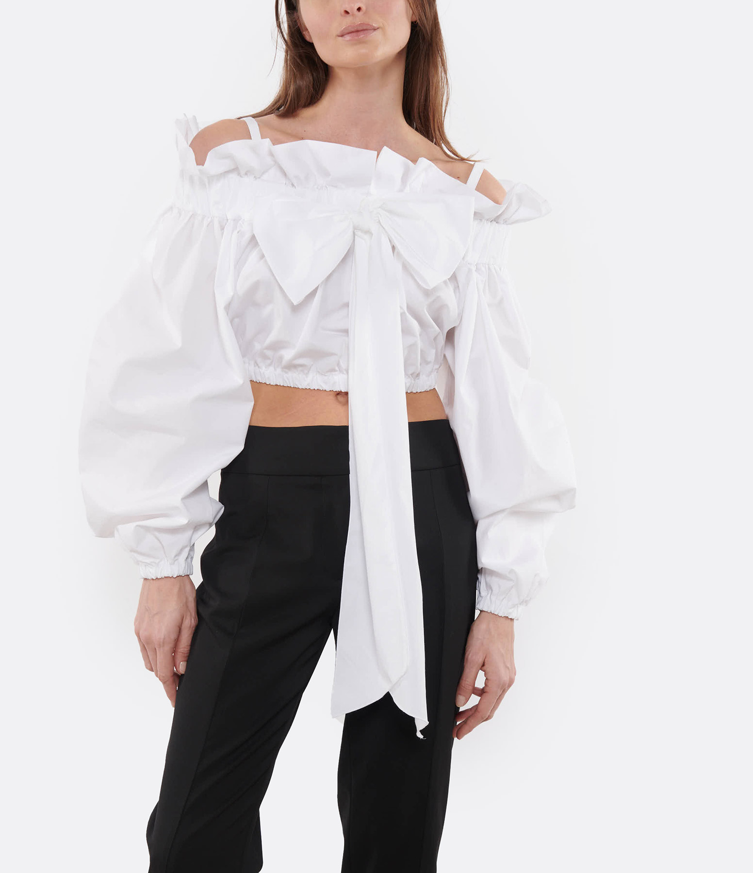 White Poplin Top with Puff Sleeves