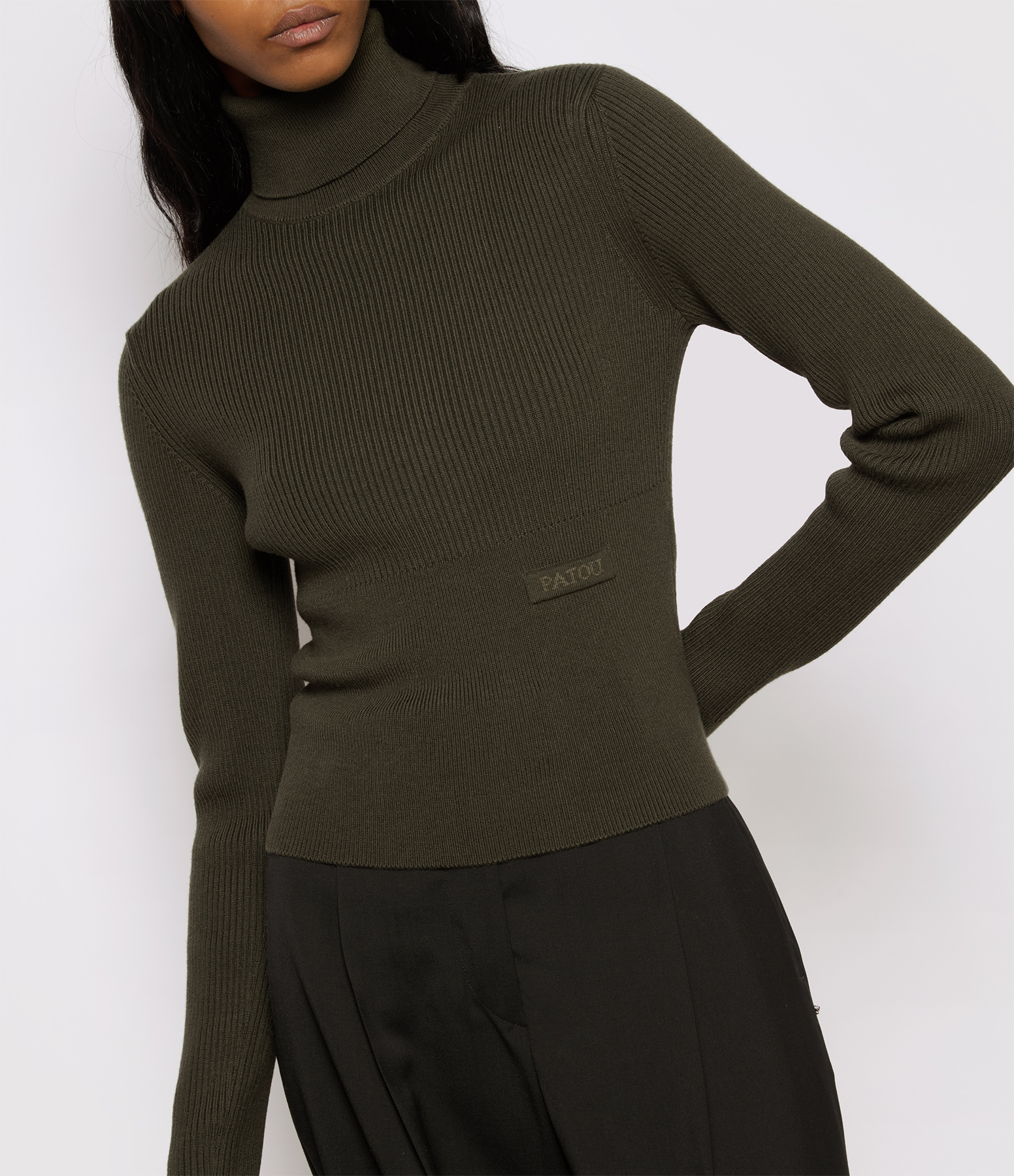 Signature Ribbed Wool Turtleneck Sweatshirt – Green
