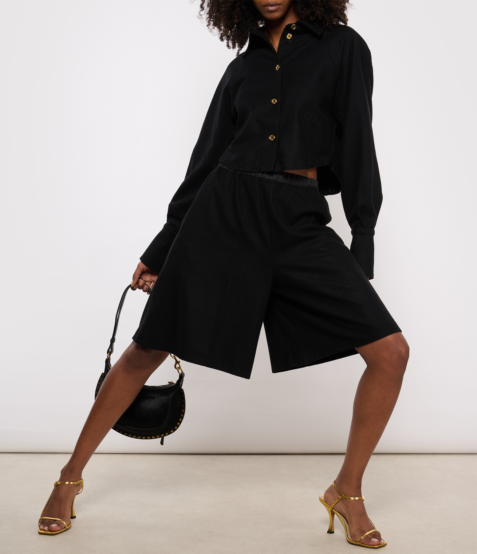 Black Wool Bermuda Shorts with Elasticated Waistband