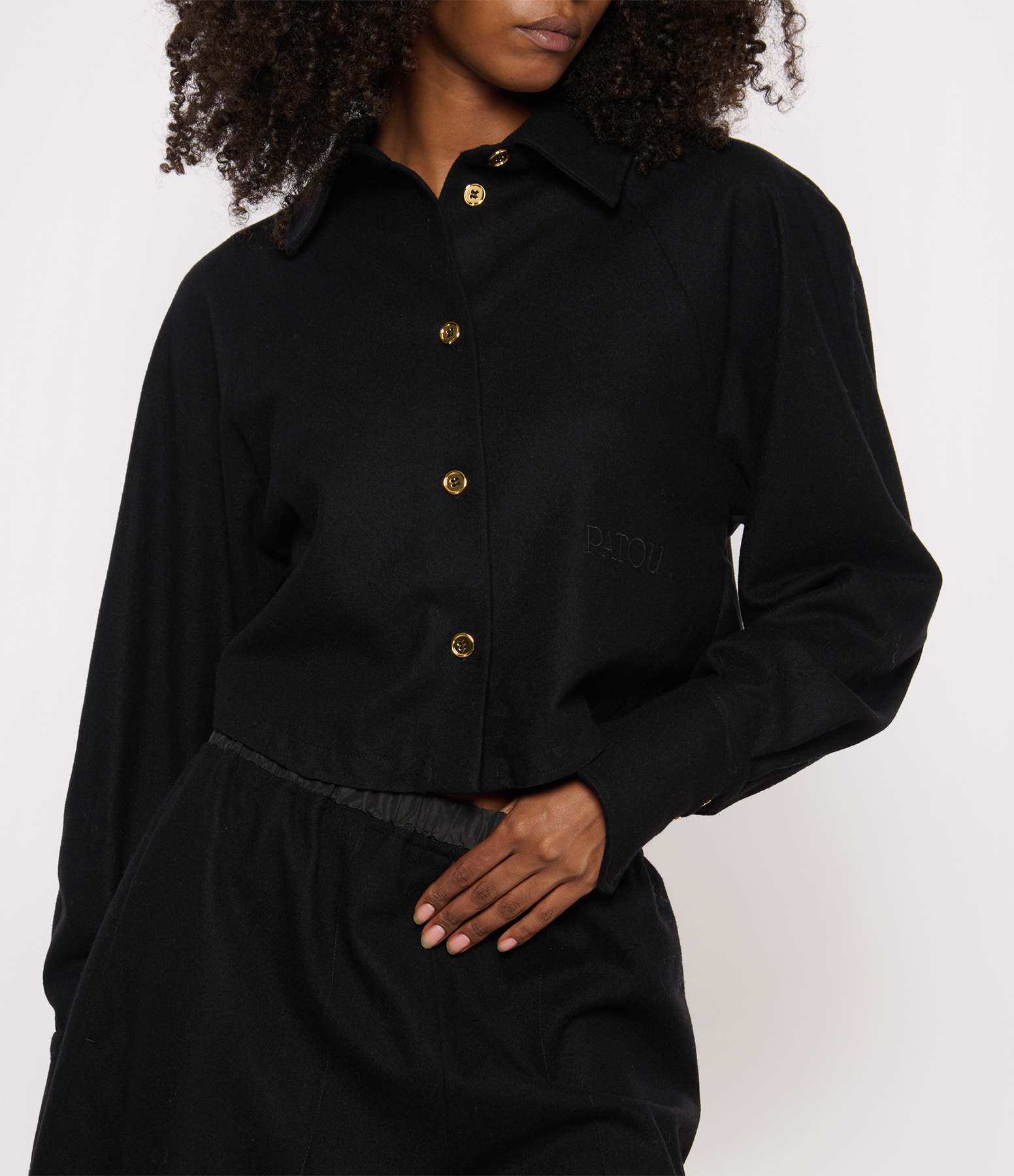 Black Cropped Wool Shirt