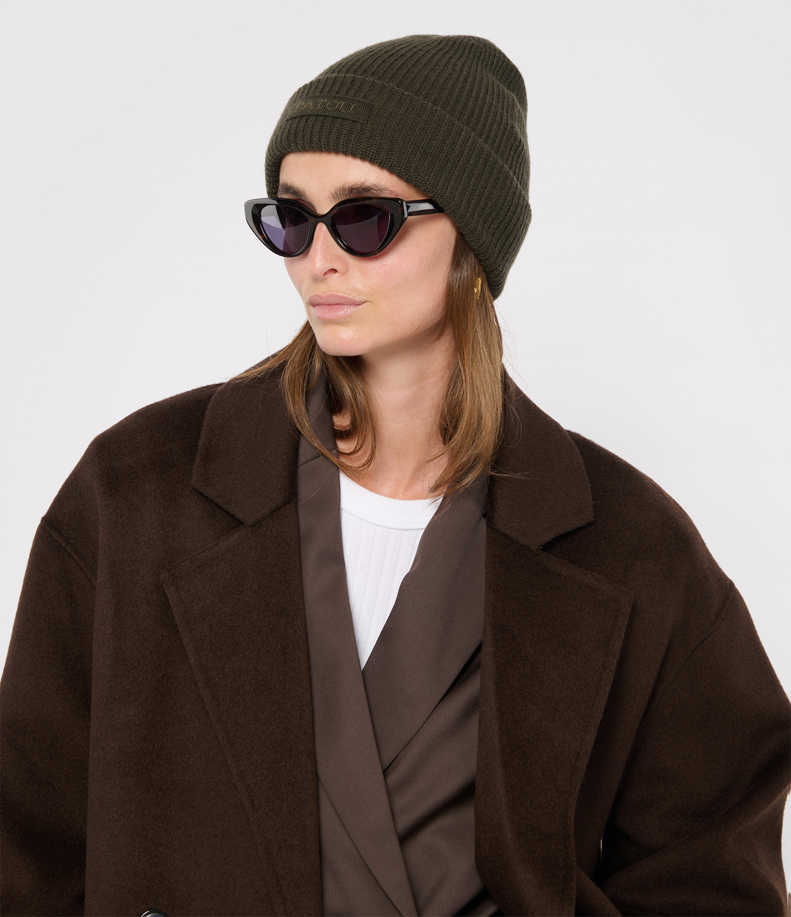 Khaki Wool Knitted Rib Beanie