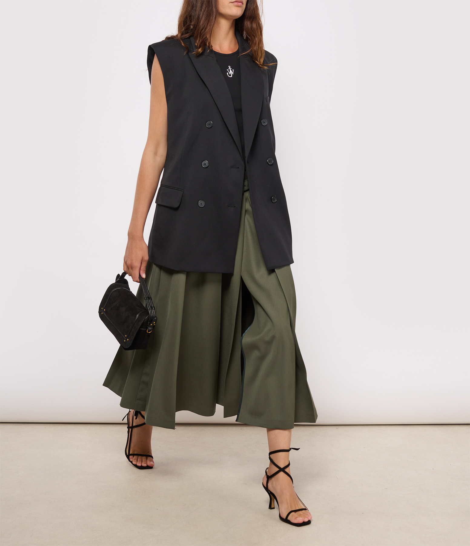 Green Signature Pleated Wool Mini Skirt