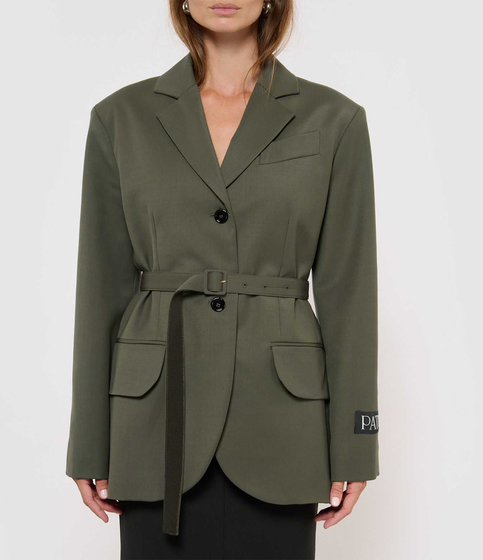 Oversized Belted Green Wool Jacket