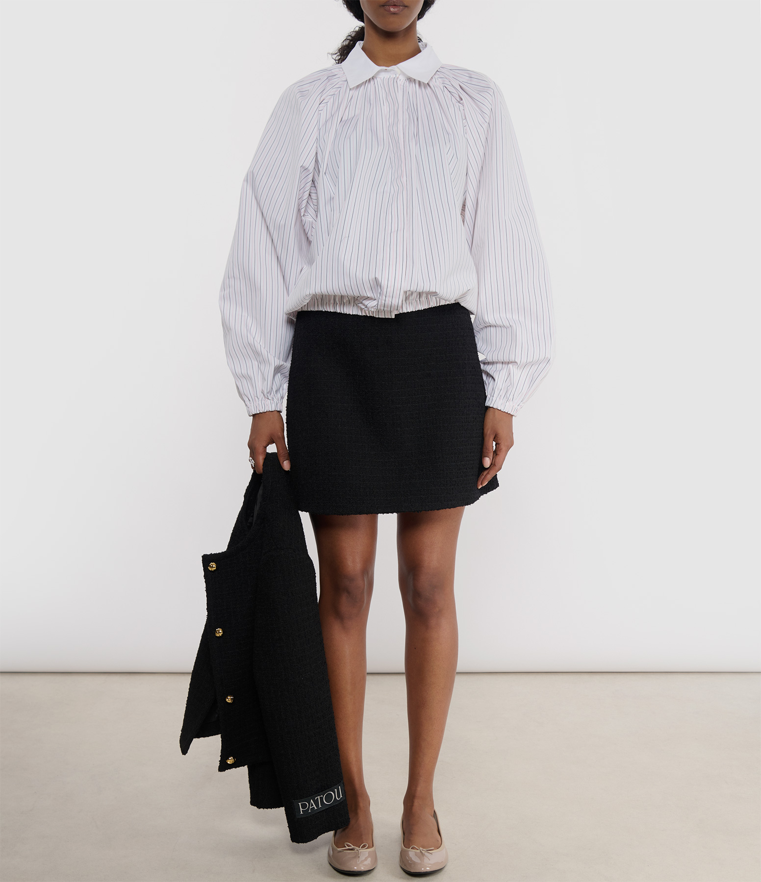 Volume Collar Blouse in Pink Pearl Stripes