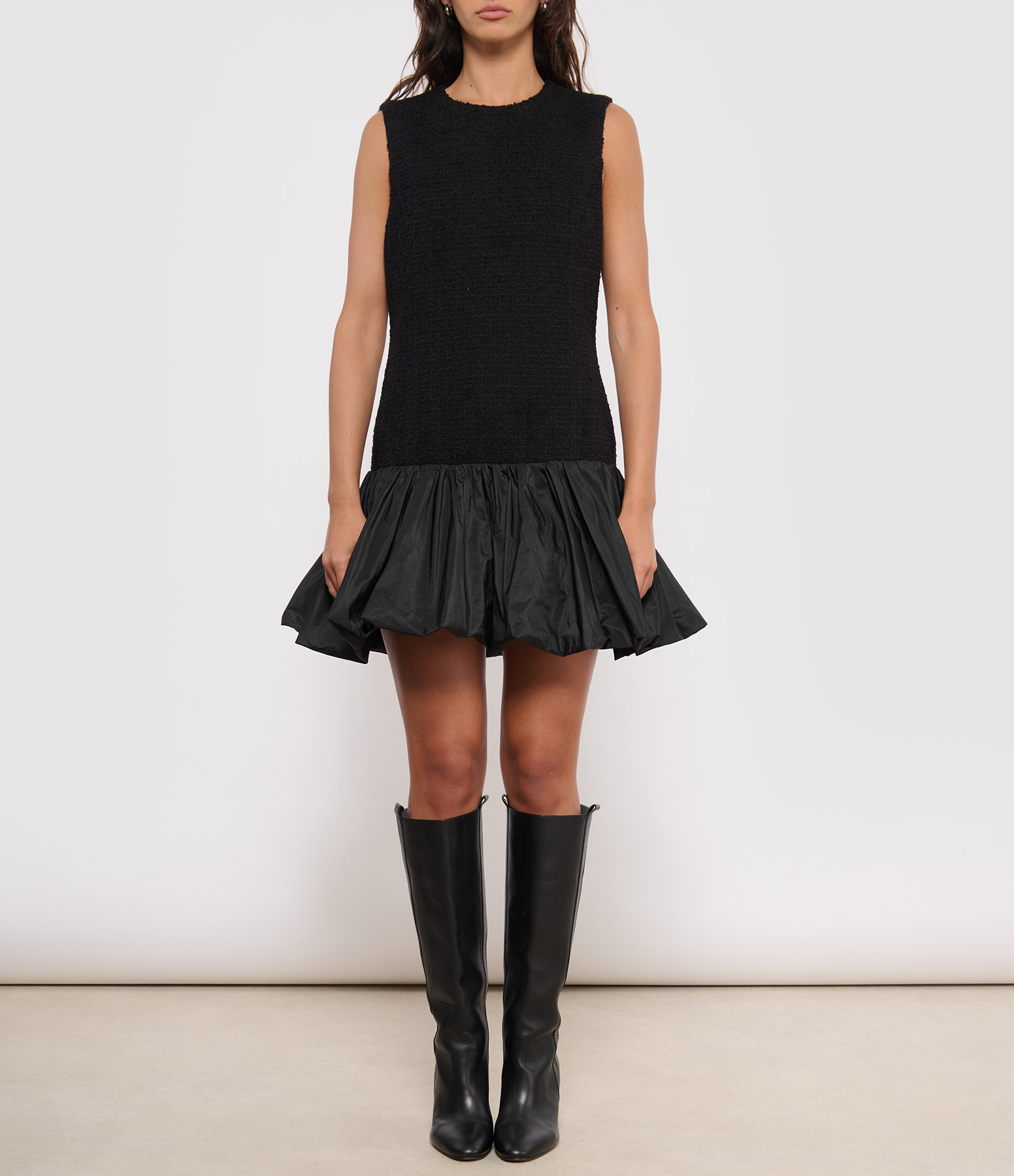 Short, Sleeveless, Black Ruffle Dress