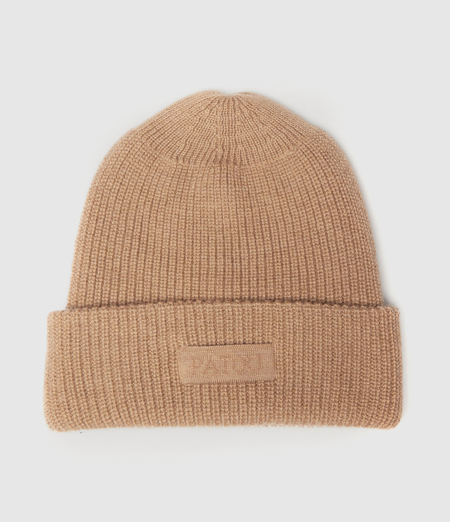 Beige Wool Knitted Ribbed Beanie