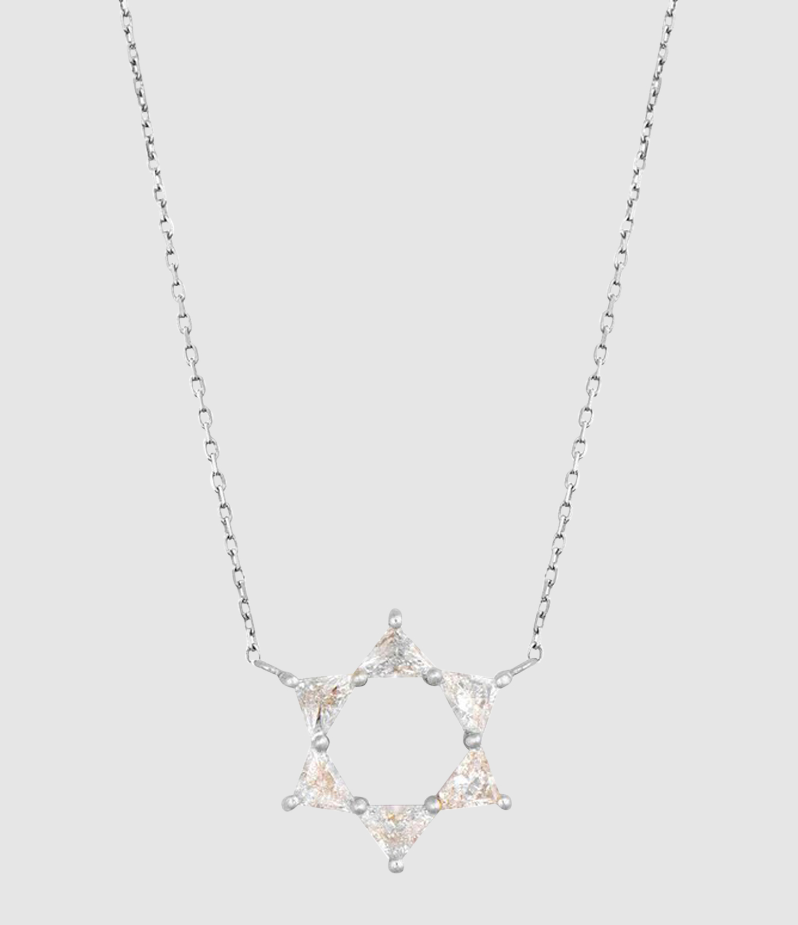 18k White Gold Star of David Pendant Necklace with Diamonds