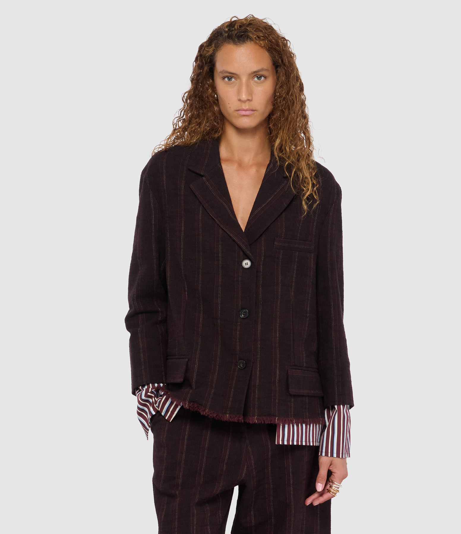 Wine-coloured Blazer with Striped Cuffs