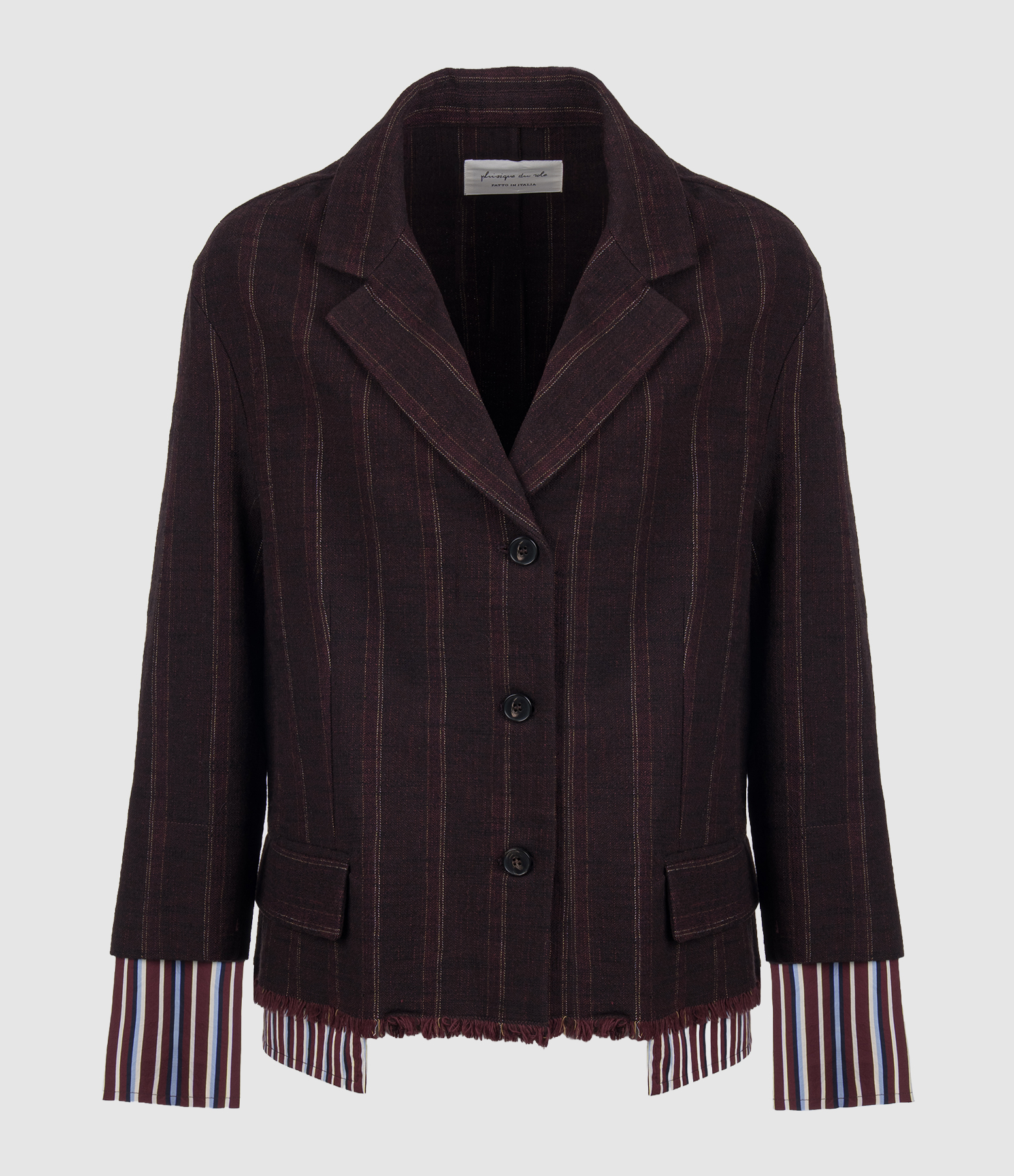 Wine-coloured Blazer with Striped Cuffs