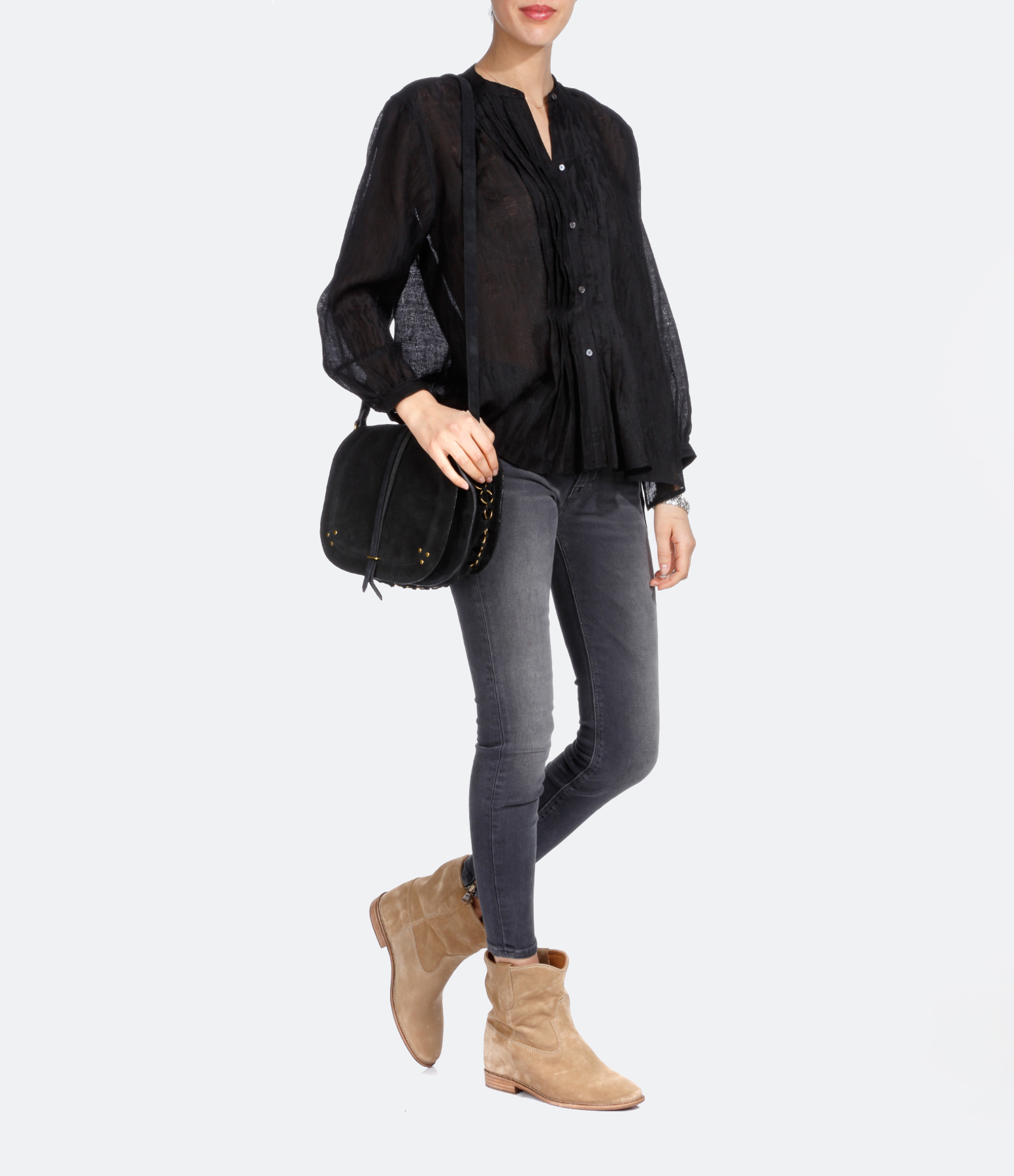 Estelle Black Cotton and Silk Shirt