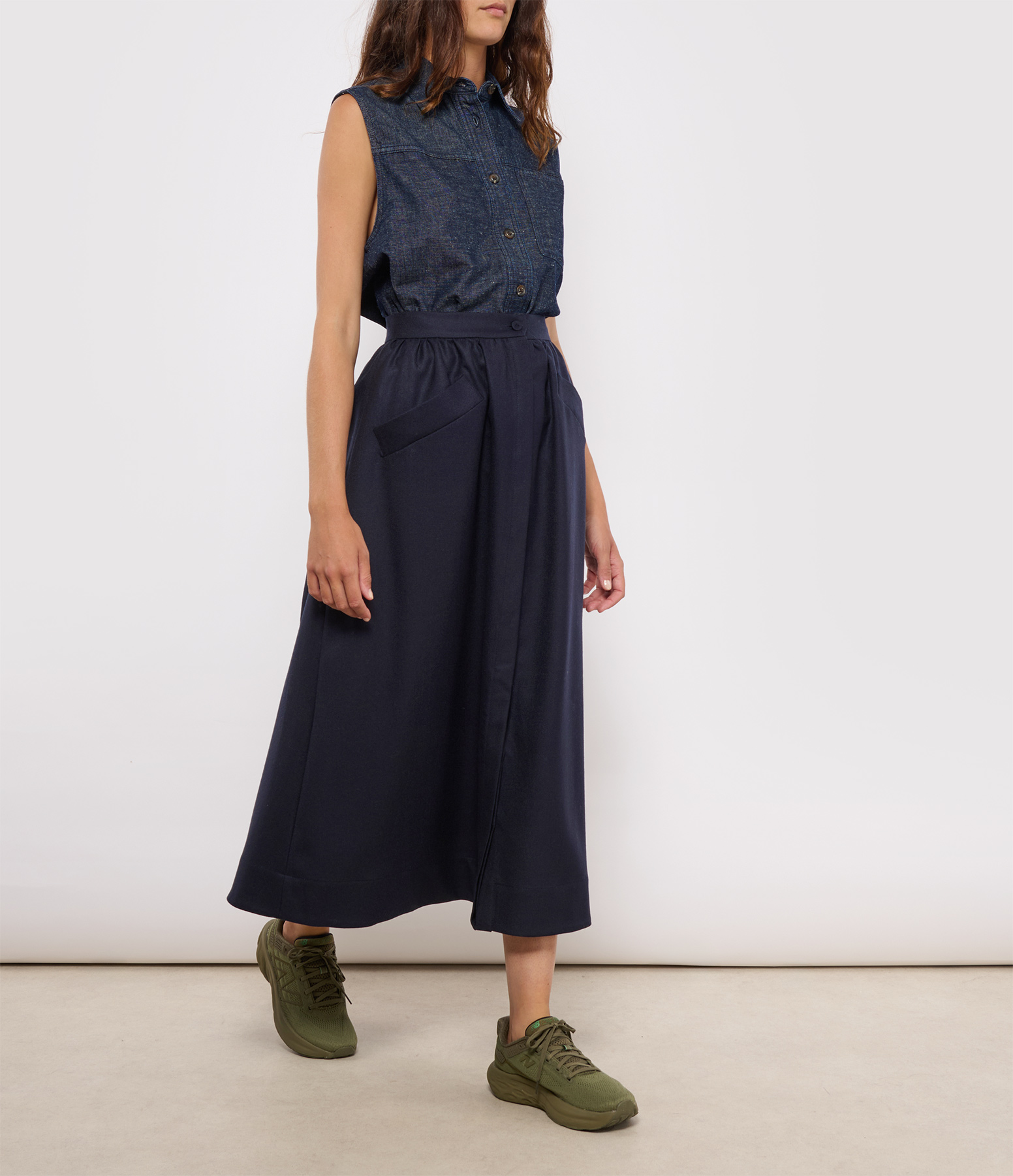 Gaelle Navy Wool Skirt
