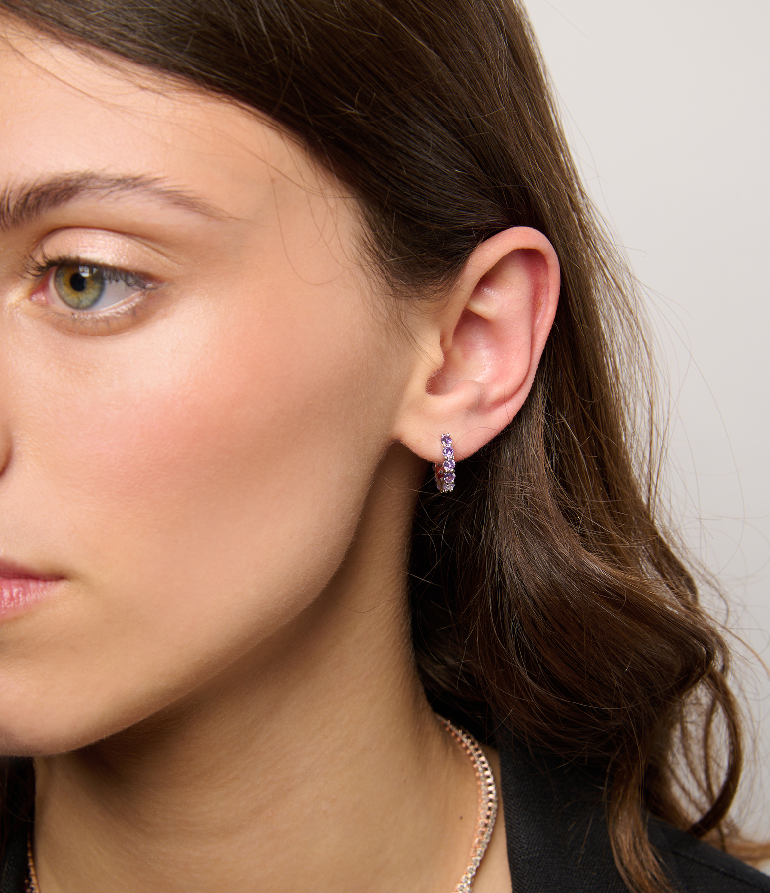 Sea Silver and Purple Hoop Earrings