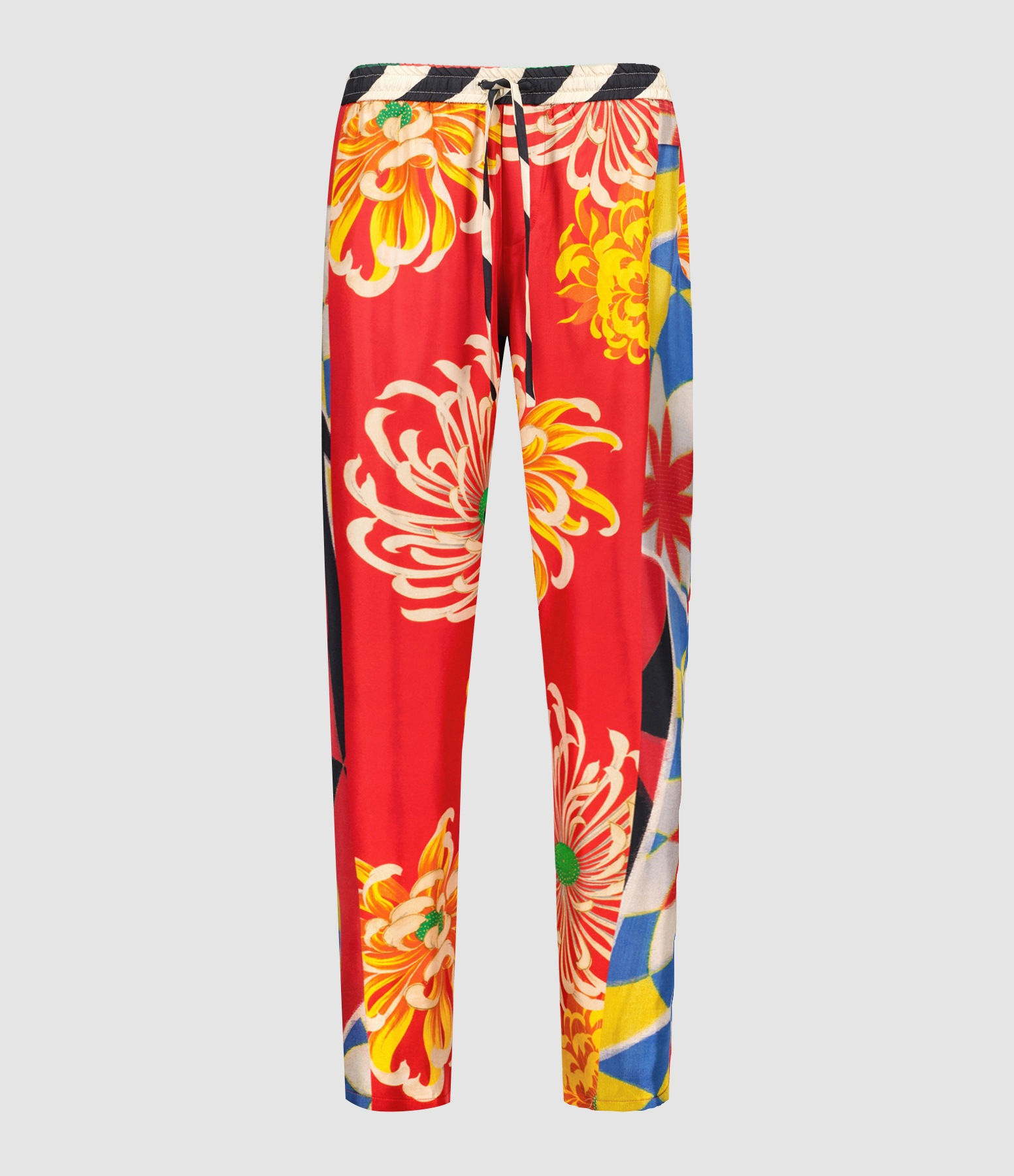 Red Printed Aloe Silk Trousers