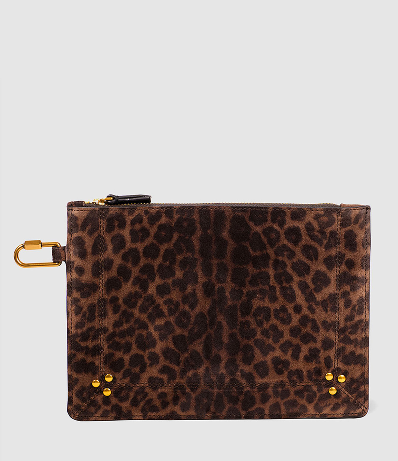 Popoche M Clutch Bag in Natural Leopard-Print Leather