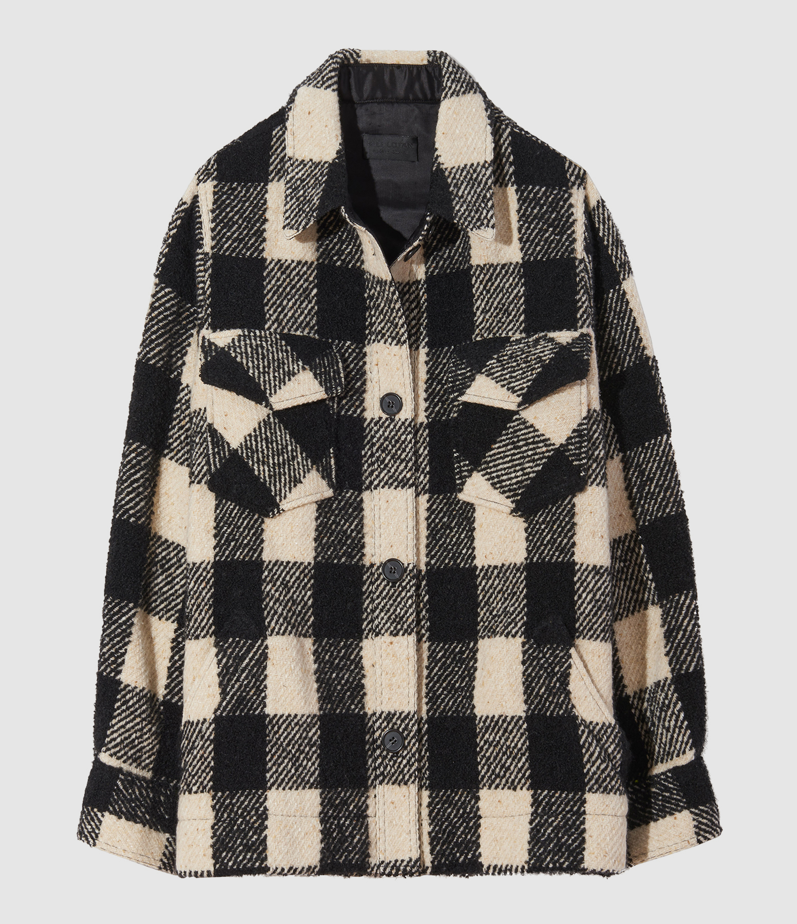 Lenore Wool Checked Coat in Black and Ivory