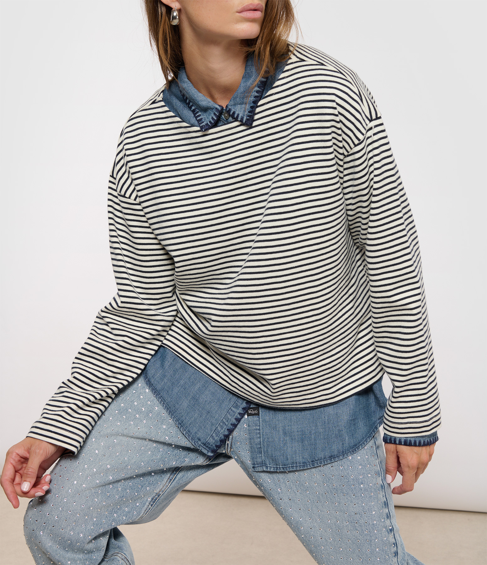Macy Ivory Navy Micro Stripe T-shirt