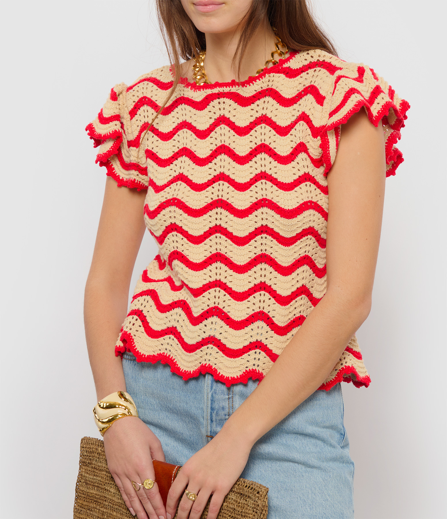 Coen Cherry Oat Stripe Short-Sleeved Jumper