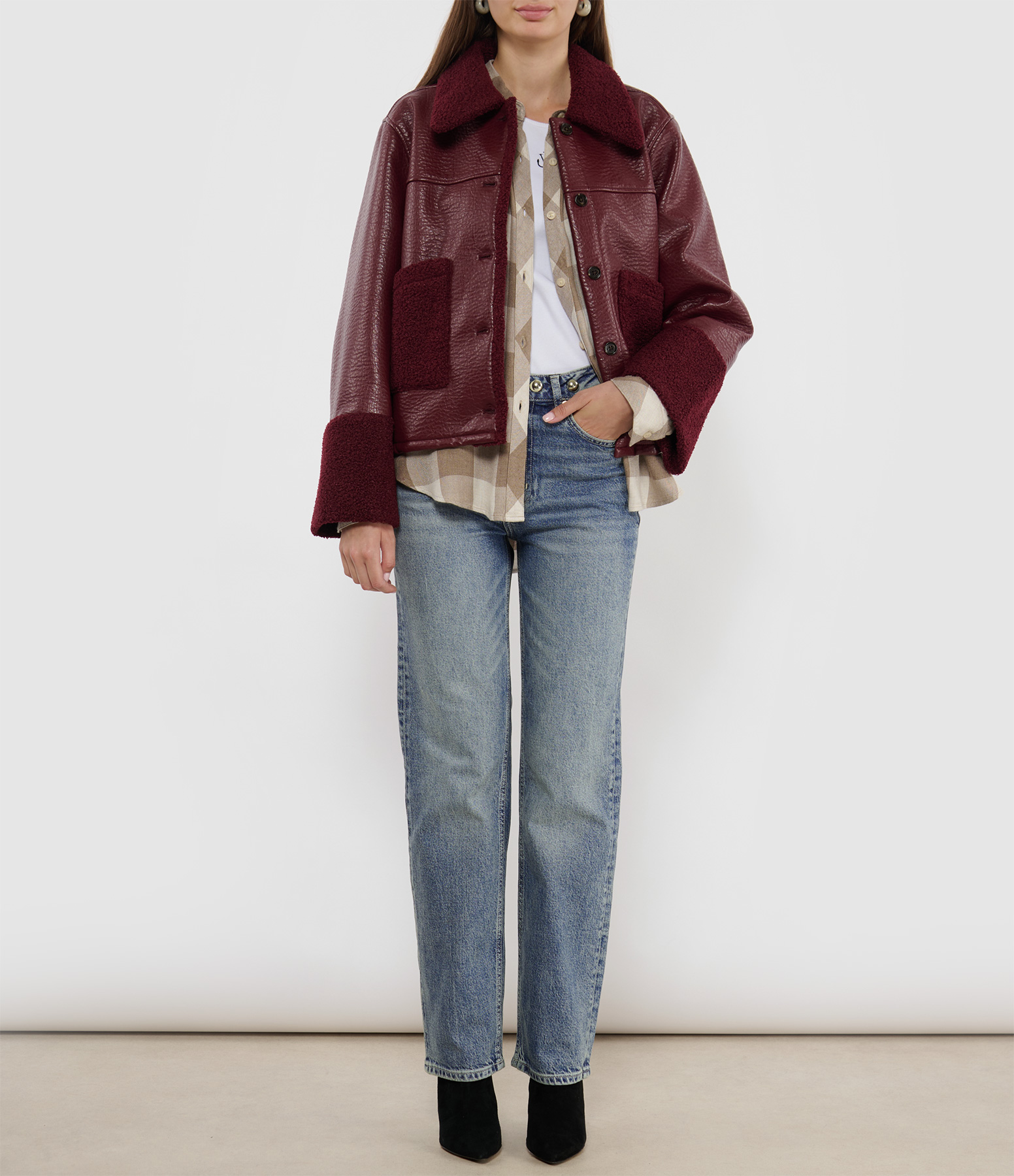 Dria Maroon Shearling Jacket