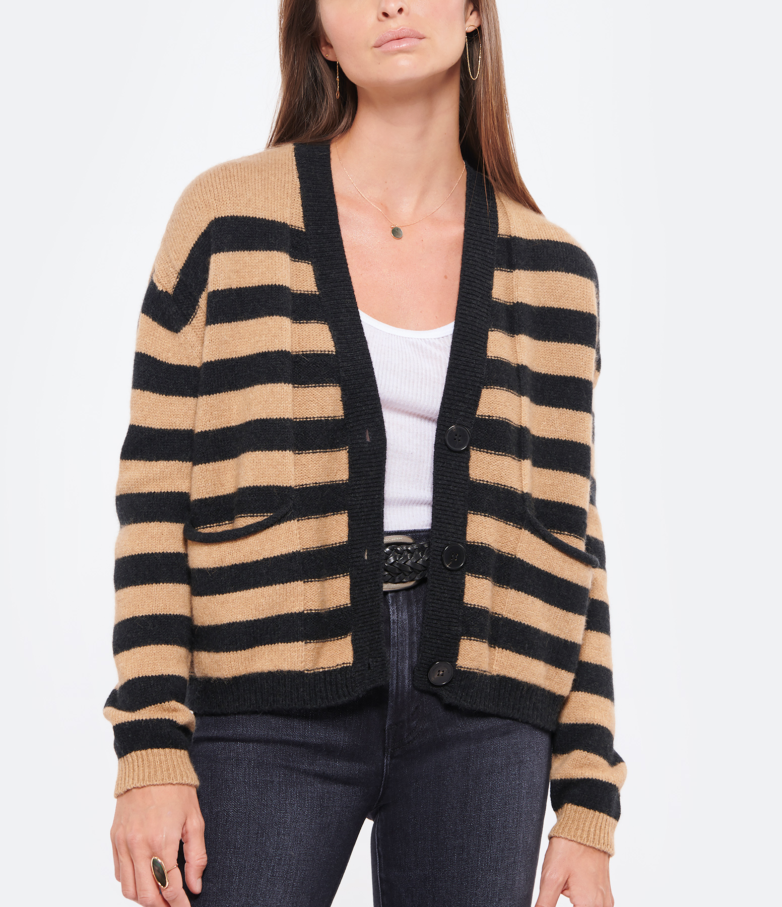 Black and Camel Striped Cardigan